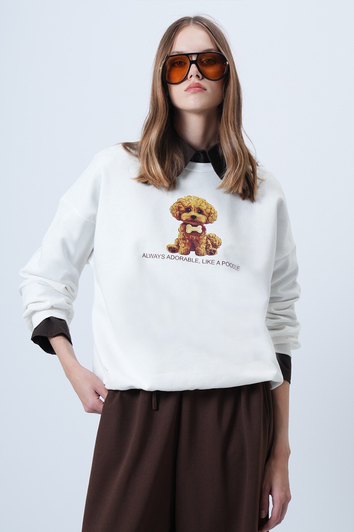 Önü Baskılı Oversize Pamuklu Sweatshırt