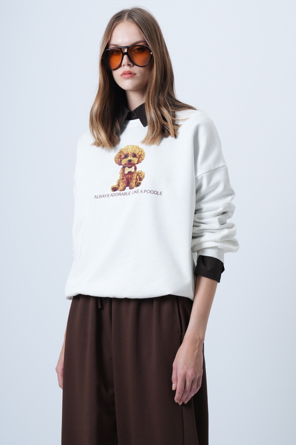 Önü Baskılı Oversize Pamuklu Sweatshırt