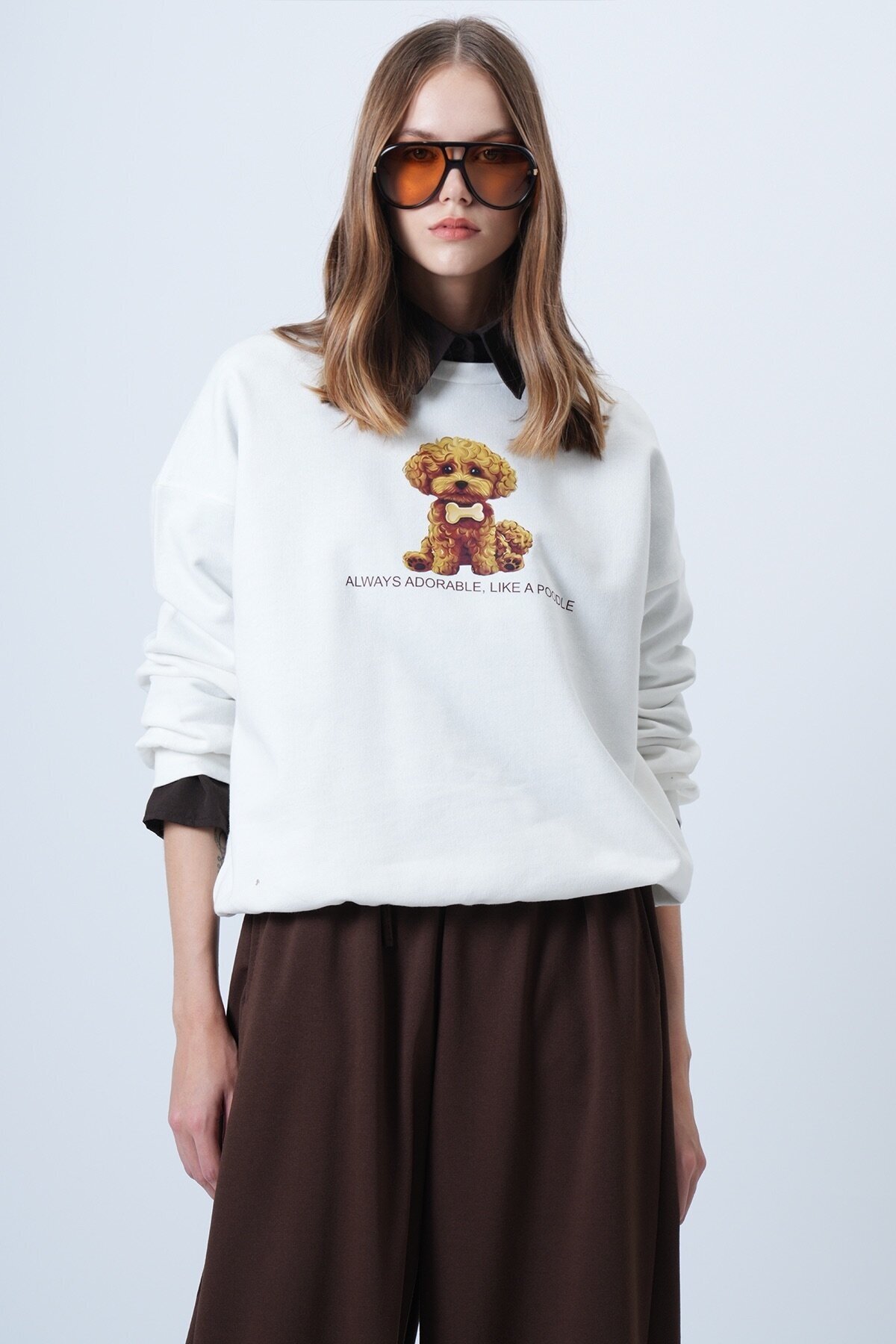 Önü Baskılı Oversize Pamuklu Sweatshırt