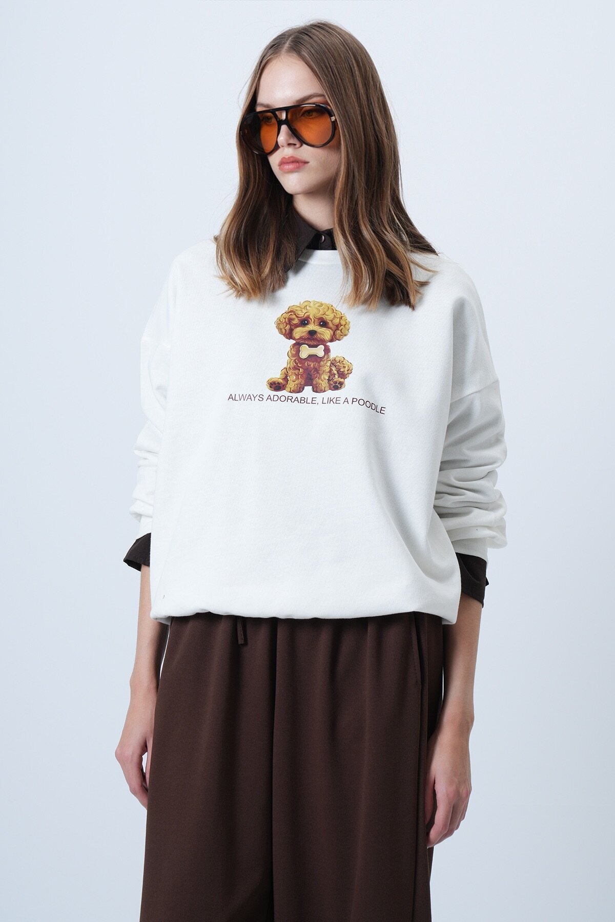 Önü Baskılı Oversize Pamuklu Sweatshırt