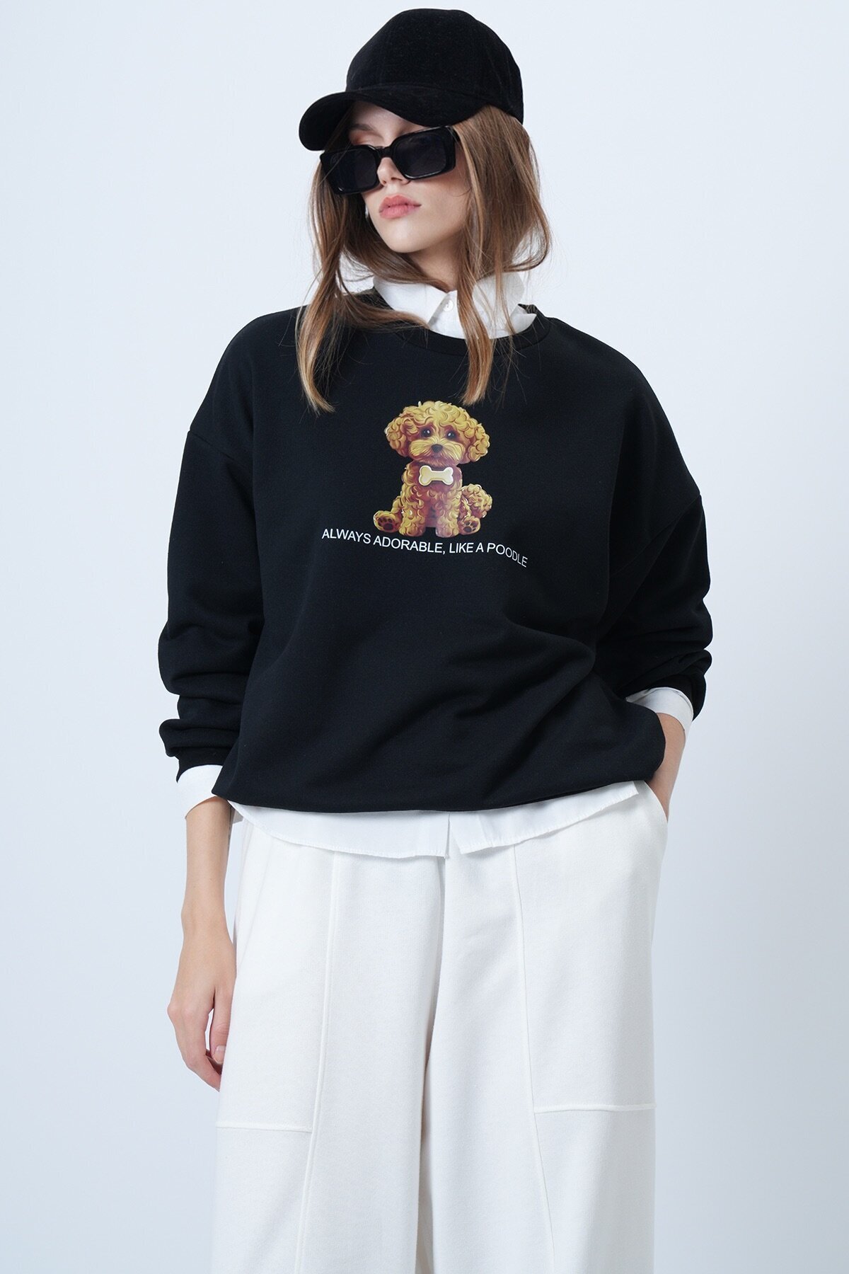 Önü Baskılı Oversize Pamuklu Sweatshırt