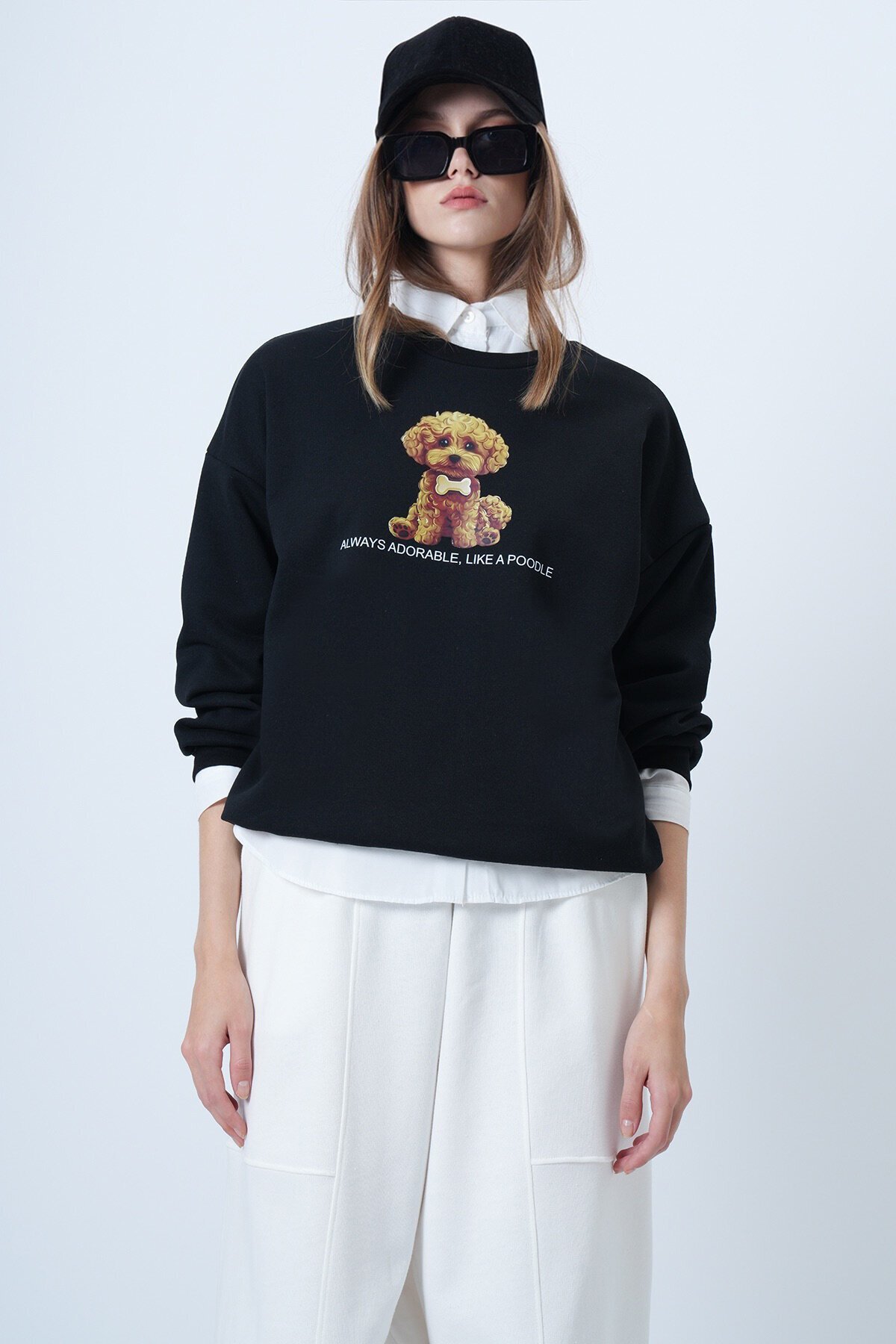 Önü Baskılı Oversize Pamuklu Sweatshırt