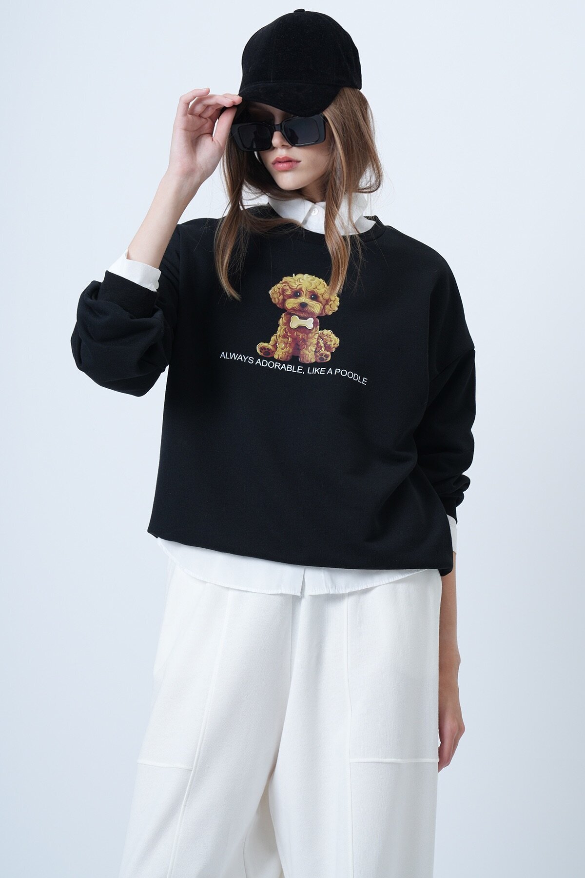 Önü Baskılı Oversize Pamuklu Sweatshırt