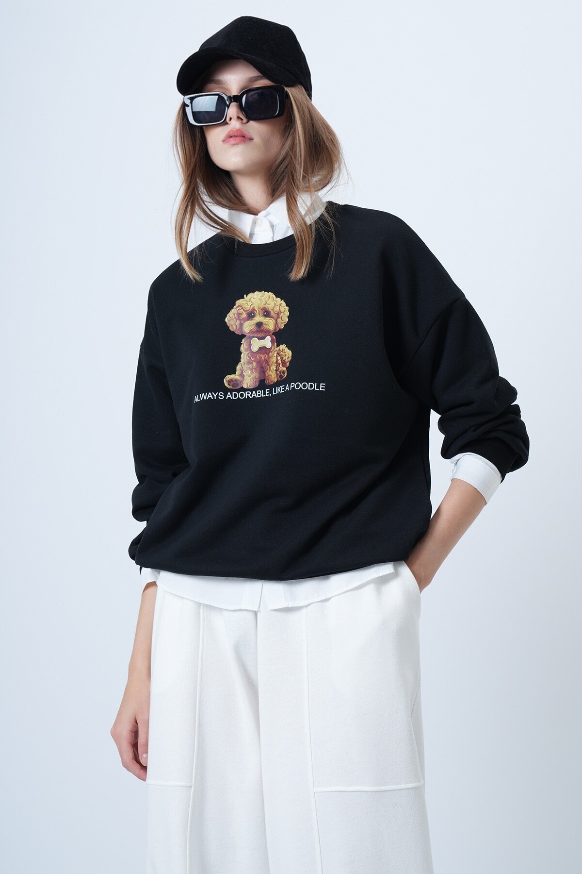 Önü Baskılı Oversize Pamuklu Sweatshırt