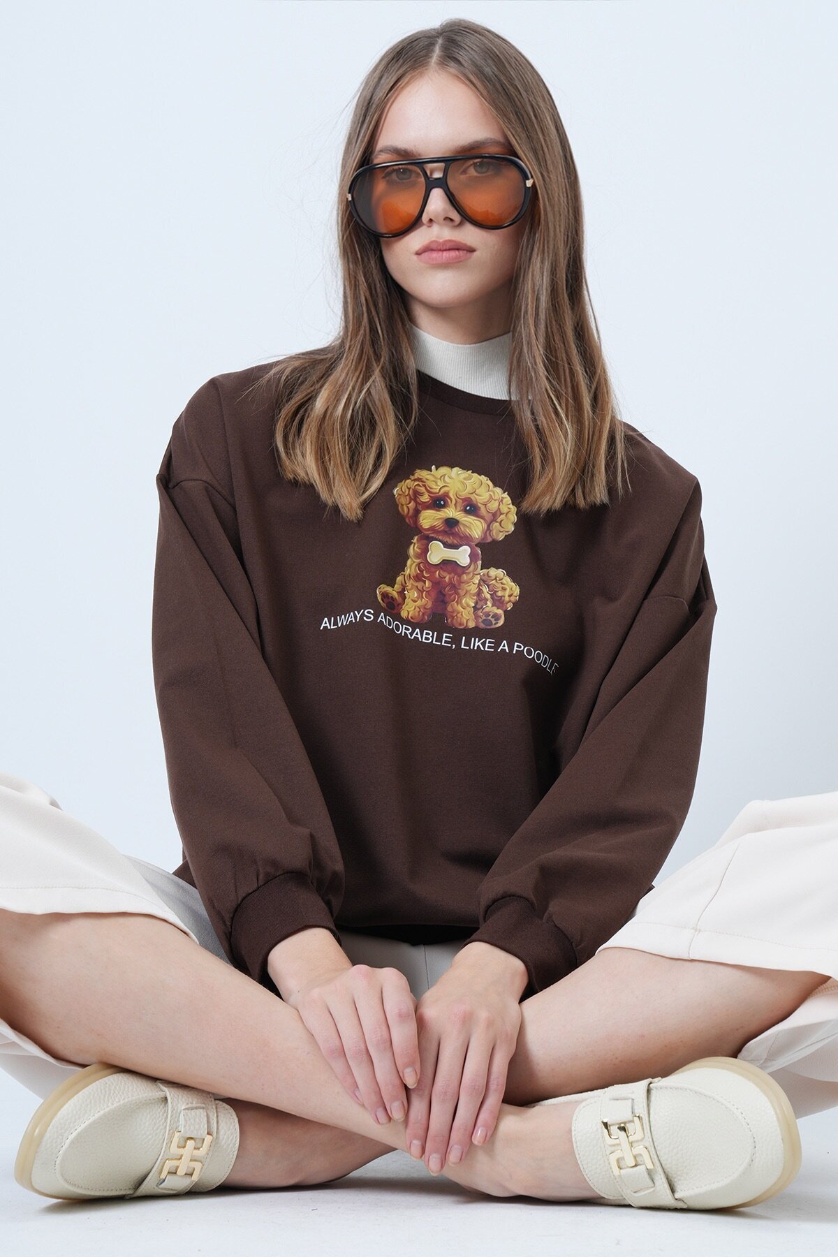 Önü Baskılı Oversize Pamuklu Sweatshırt