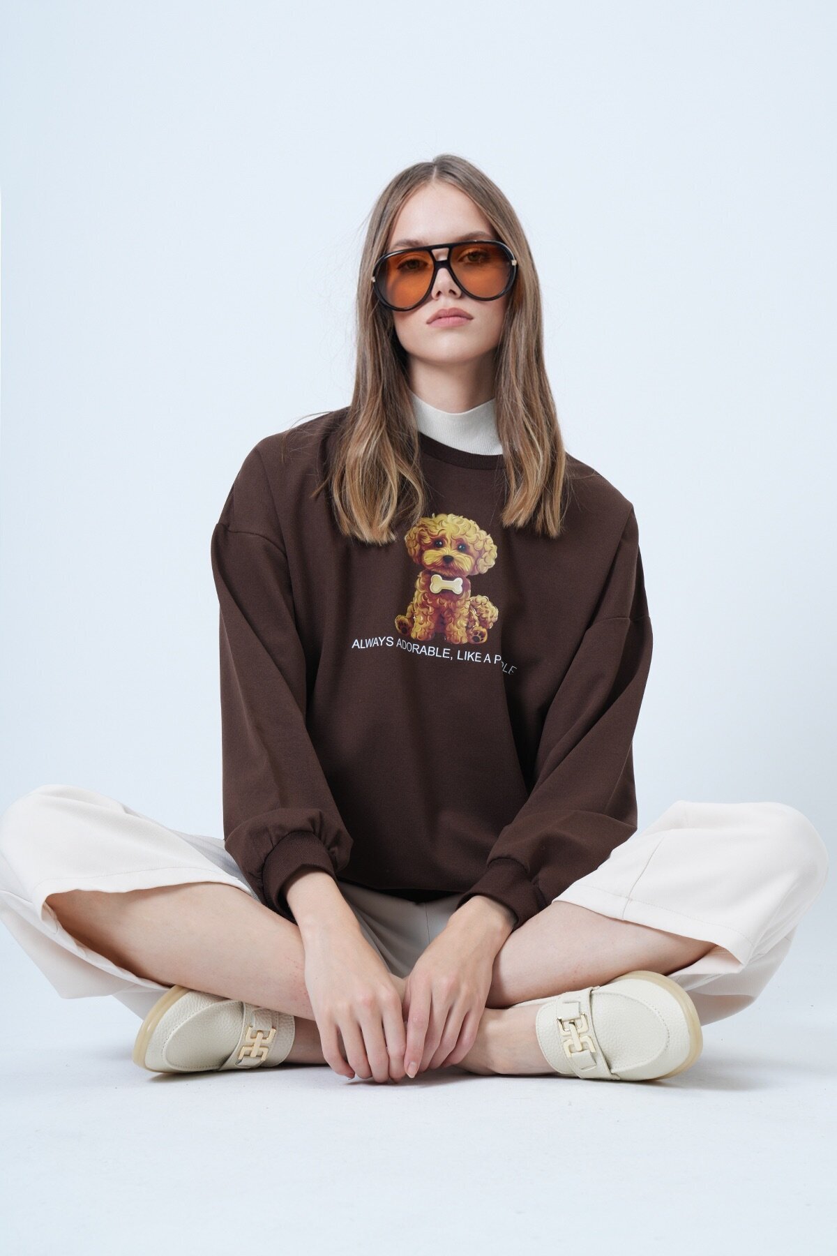 Önü Baskılı Oversize Pamuklu Sweatshırt