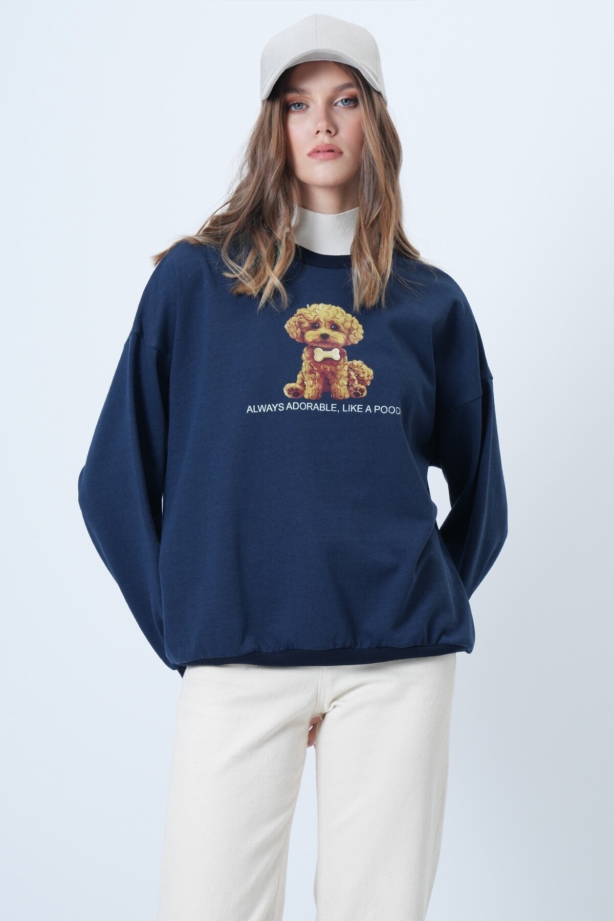 Önü Baskılı Oversize Pamuklu Sweatshırt