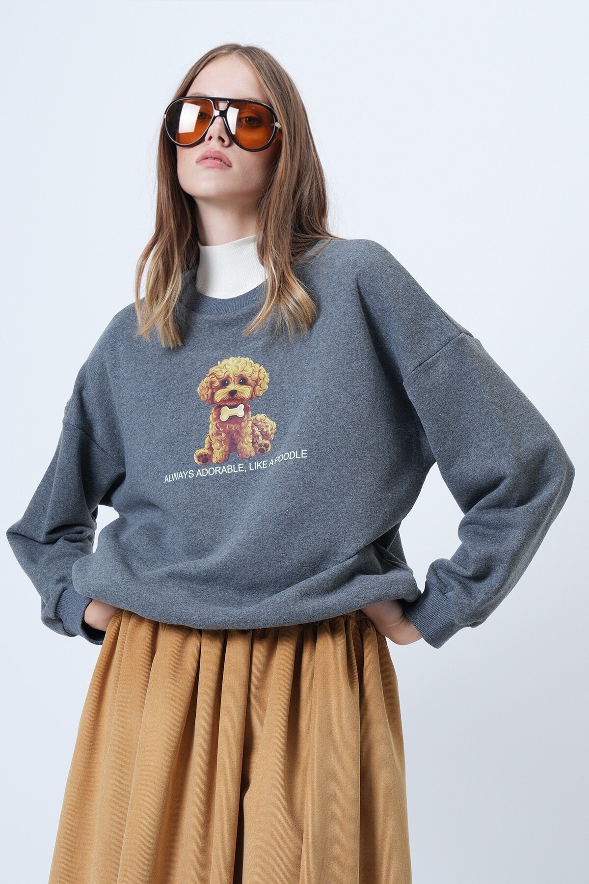 Önü Baskılı Oversize Pamuklu Sweatshırt