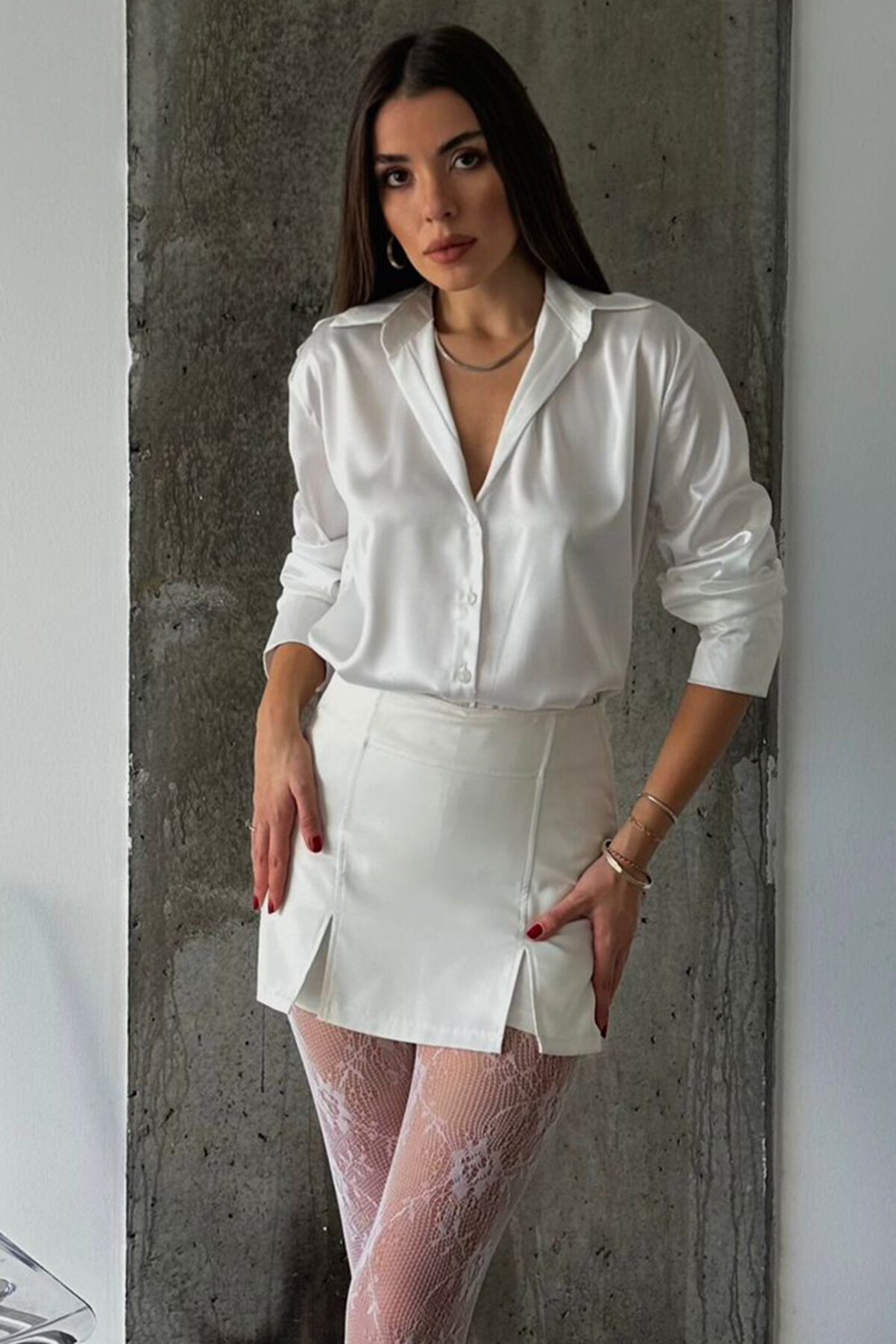 Oversize Basic Saten Gömlek