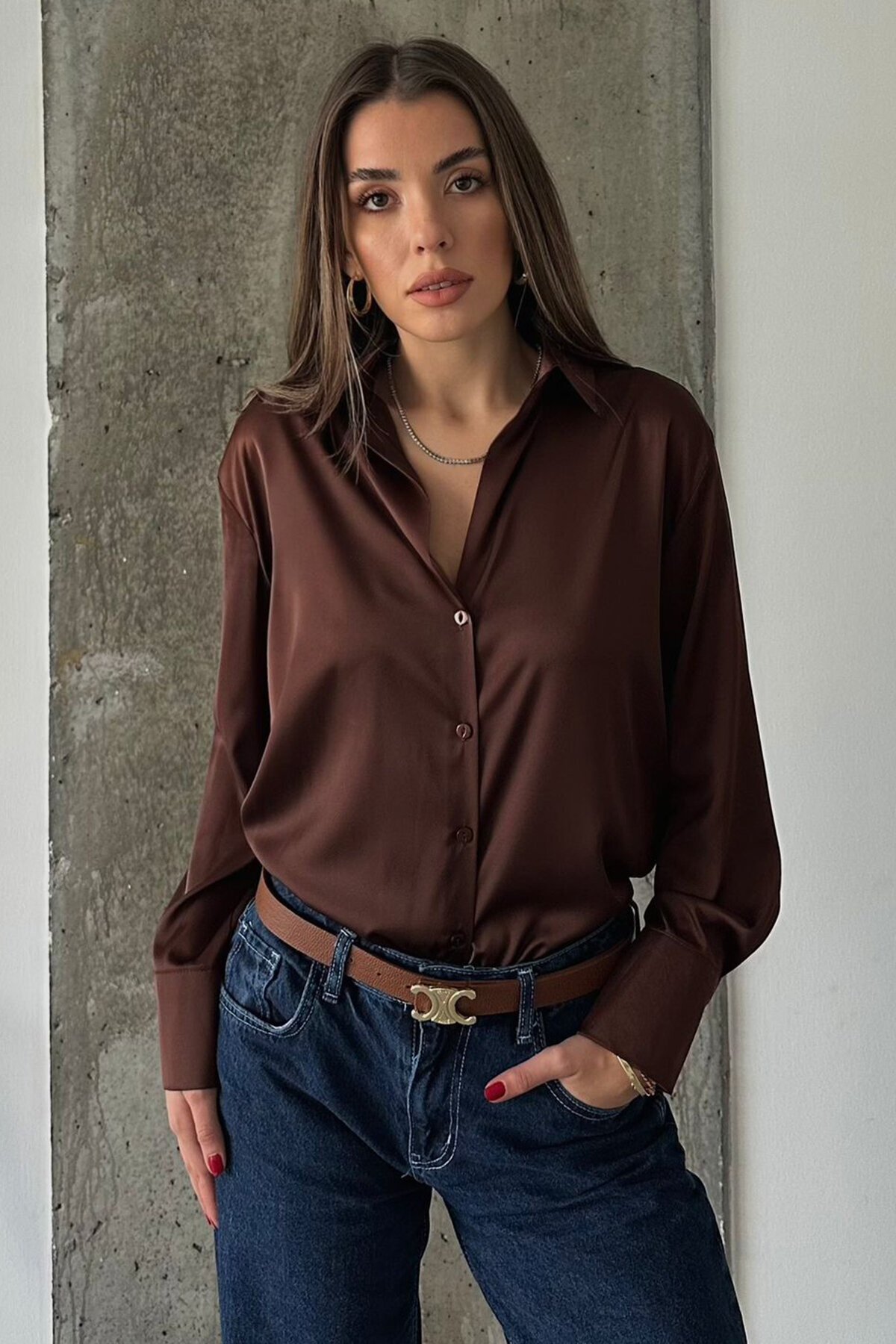 Oversize Basic Saten Gömlek