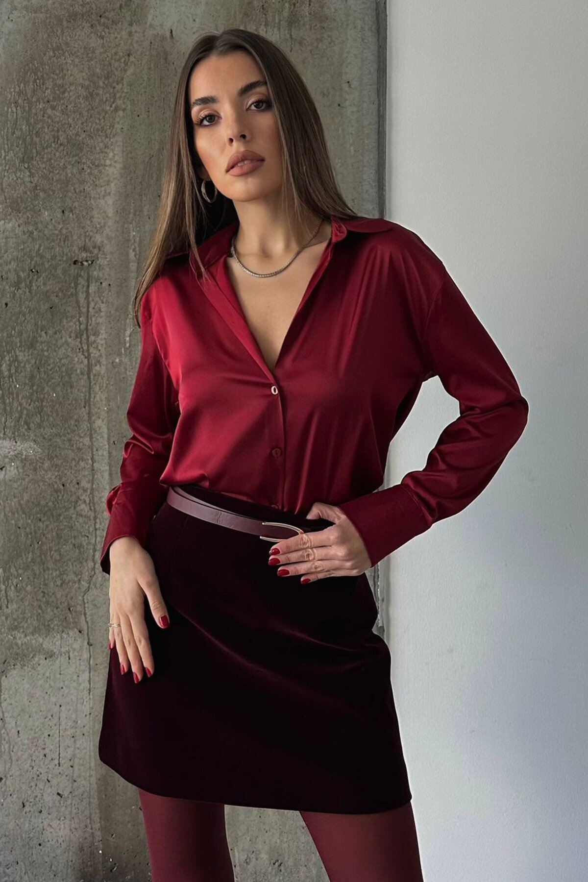 Oversize Basic Saten Gömlek