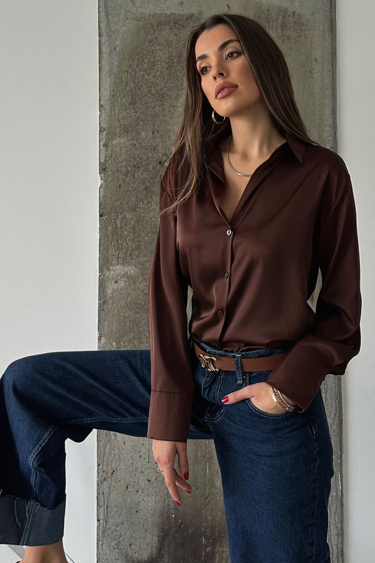 Oversize Basic Saten Gömlek