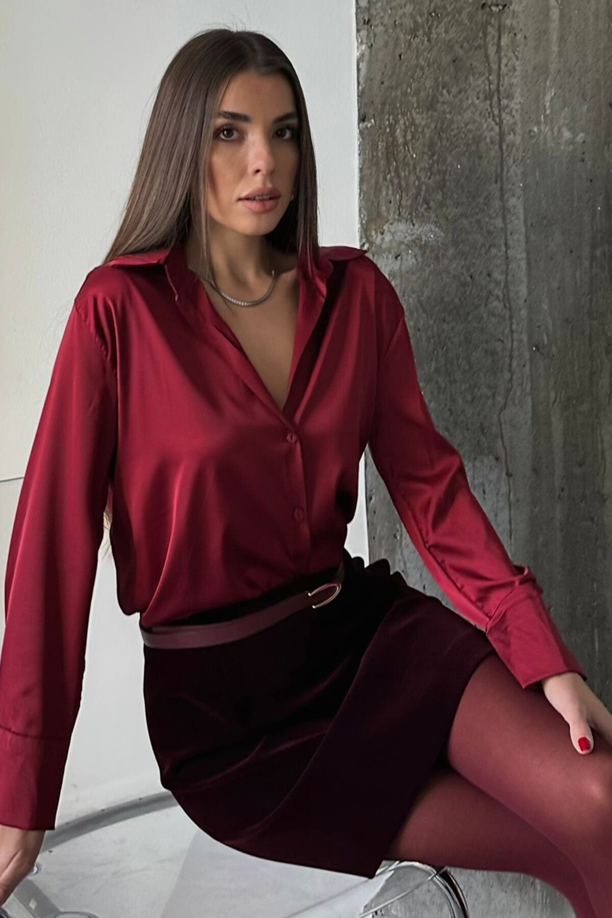 Oversize Basic Saten Gömlek