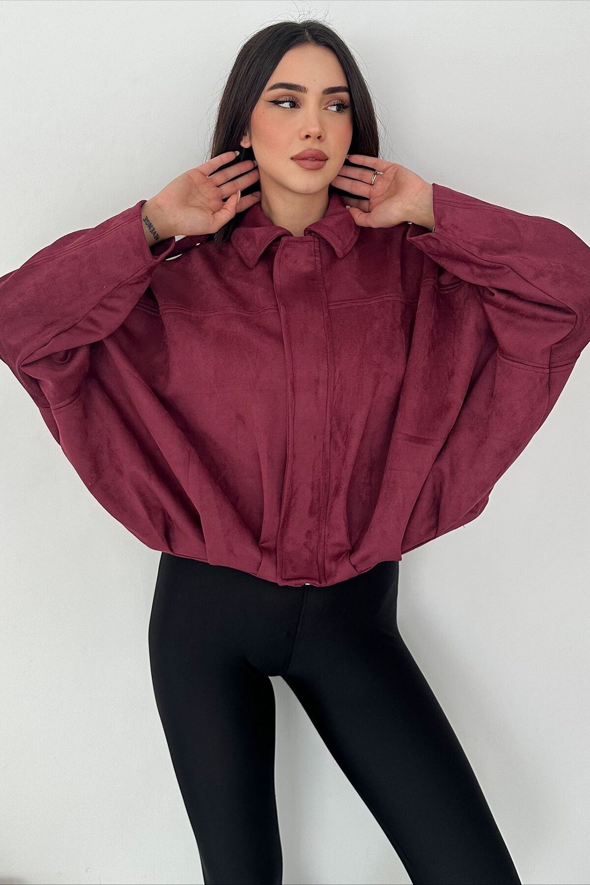 Oversize Süet Fermuarlı Ceket