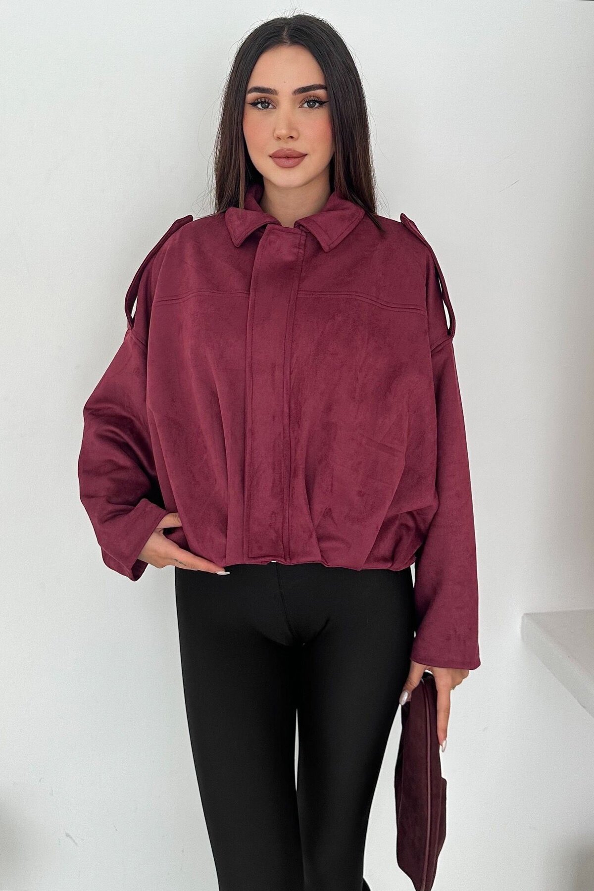 Oversize Süet Fermuarlı Ceket