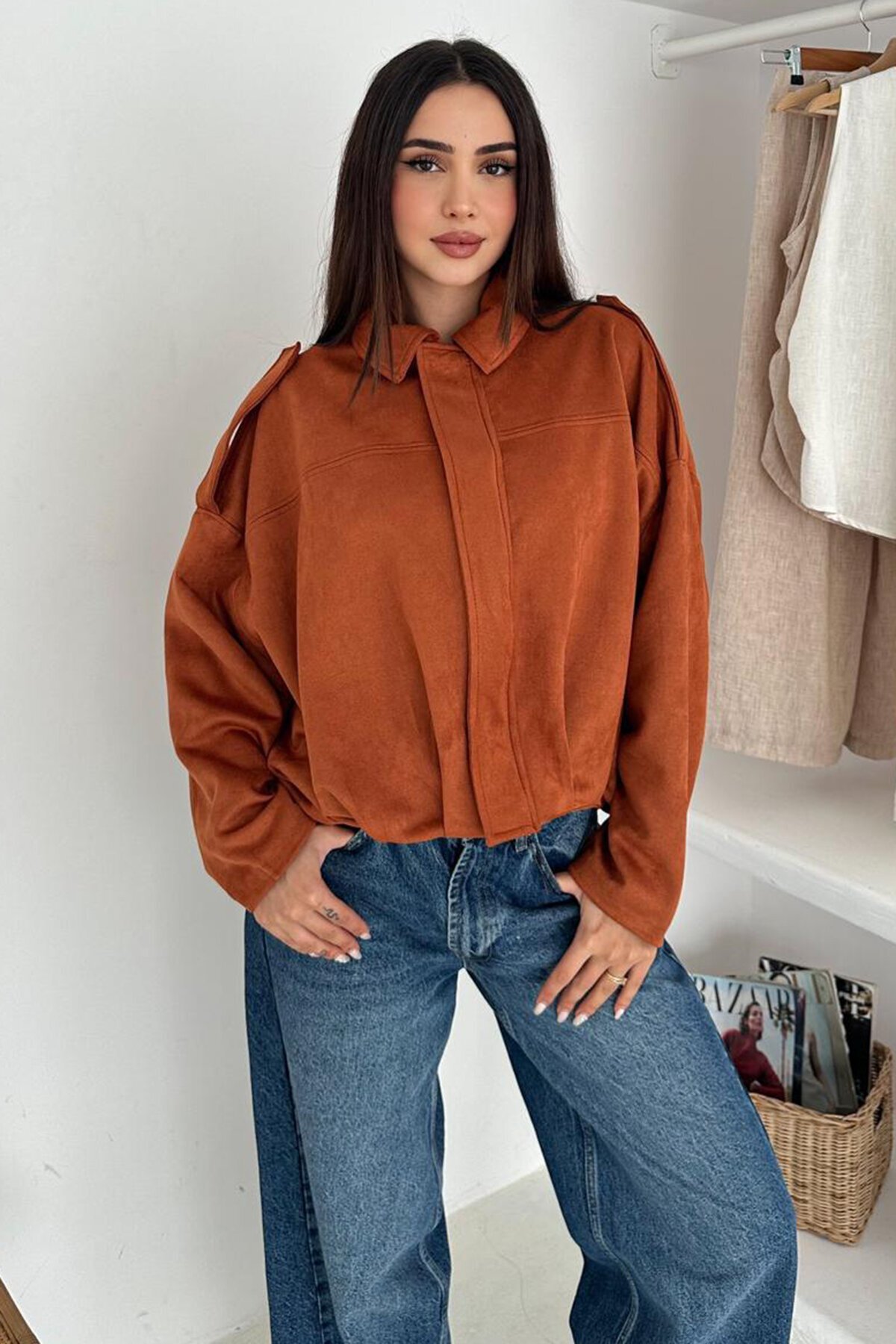 Oversize Süet Fermuarlı Ceket