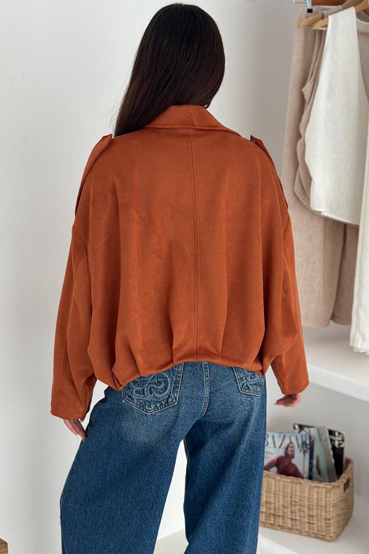 Oversize Süet Fermuarlı Ceket