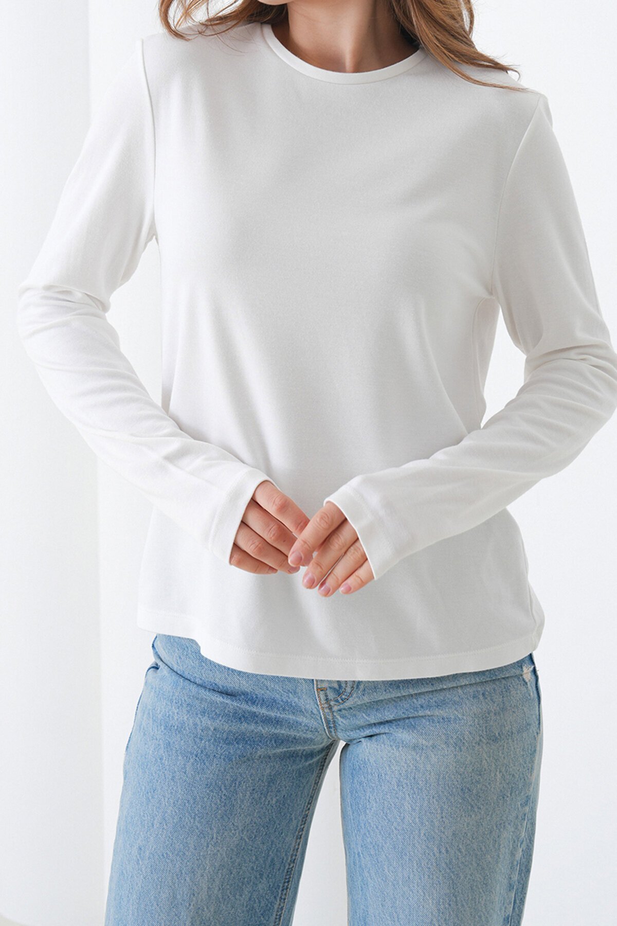 Parmak Geçirmeli Bisiklet Yaka Basic Bluz