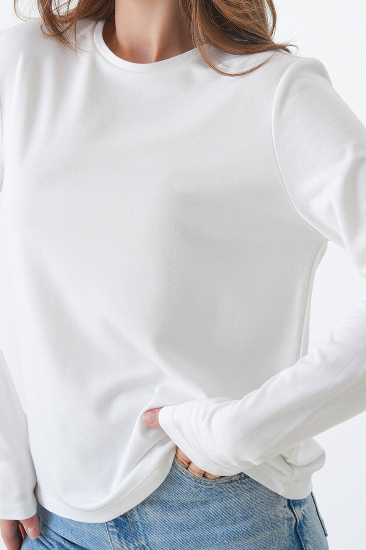 Parmak Geçirmeli Bisiklet Yaka Basic Bluz