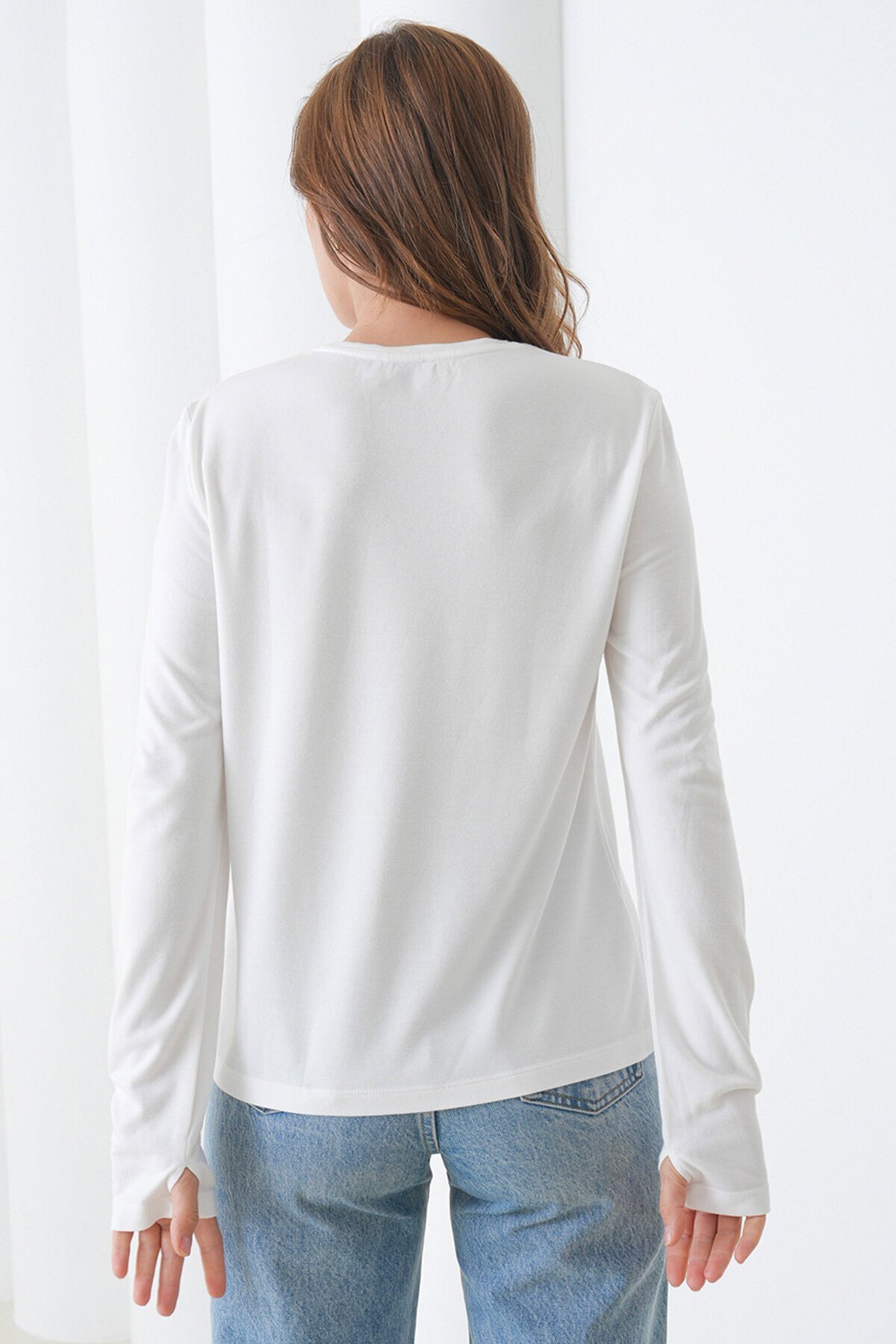 Parmak Geçirmeli Bisiklet Yaka Basic Bluz