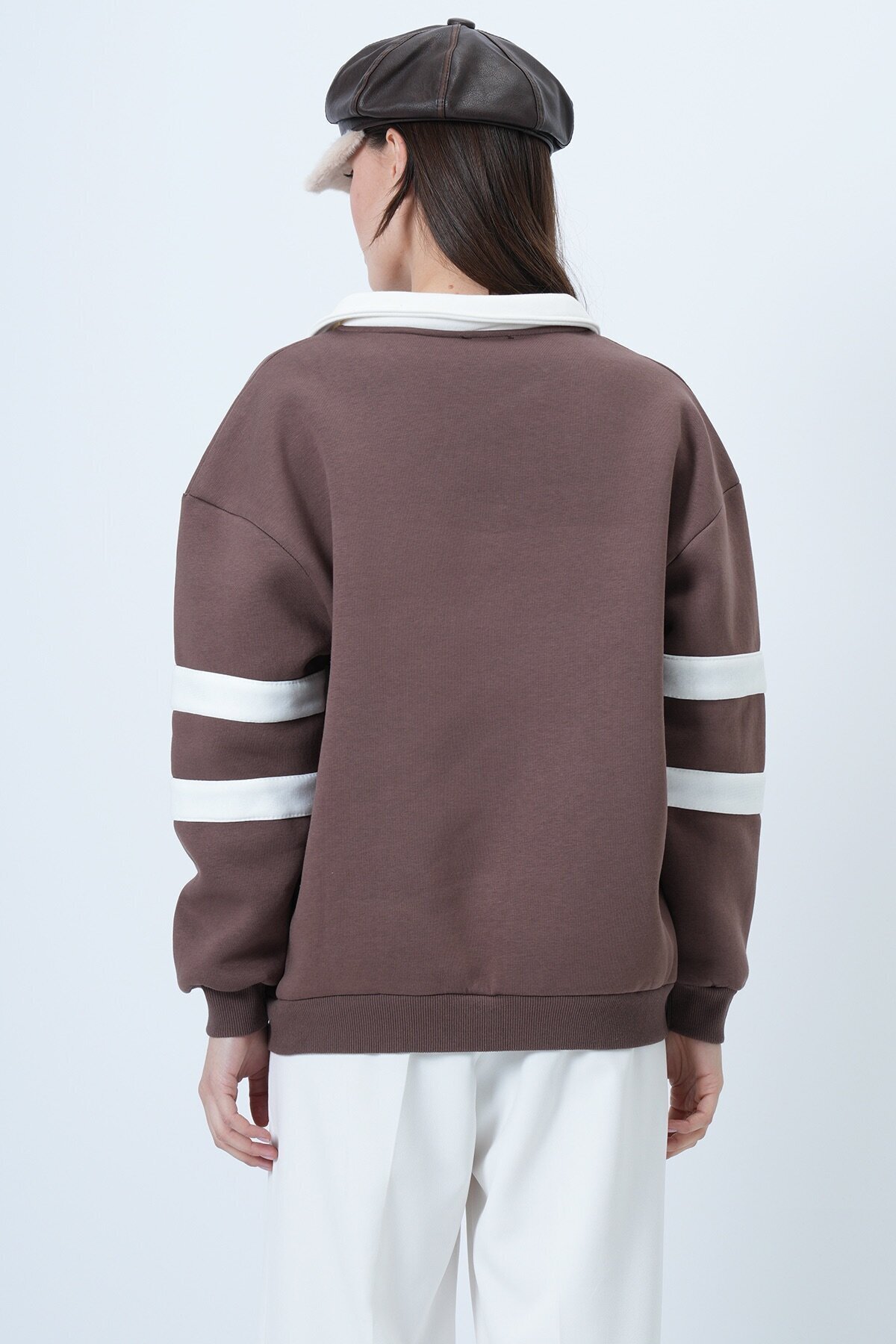 Polo Yaka 3 İplik Baskılı Oversize Sweatshirt
