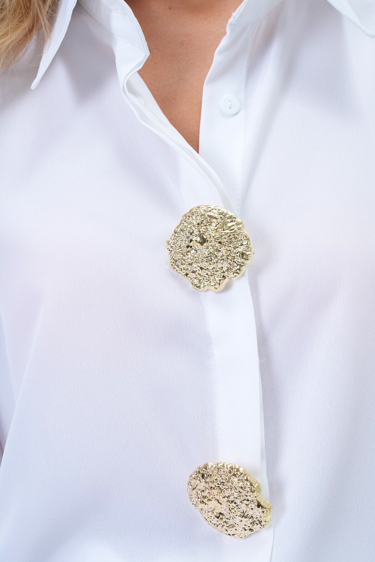 Prenses Kol Gizli Patlı Broş Aksesuarlı Moss Krep Gömlek