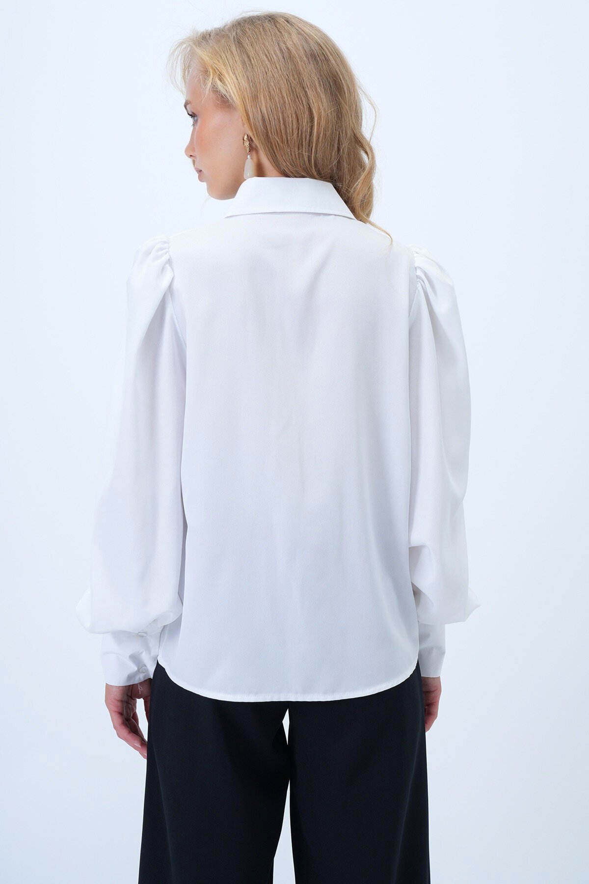 Prenses Kol Gizli Patlı Broş Aksesuarlı Moss Krep Gömlek