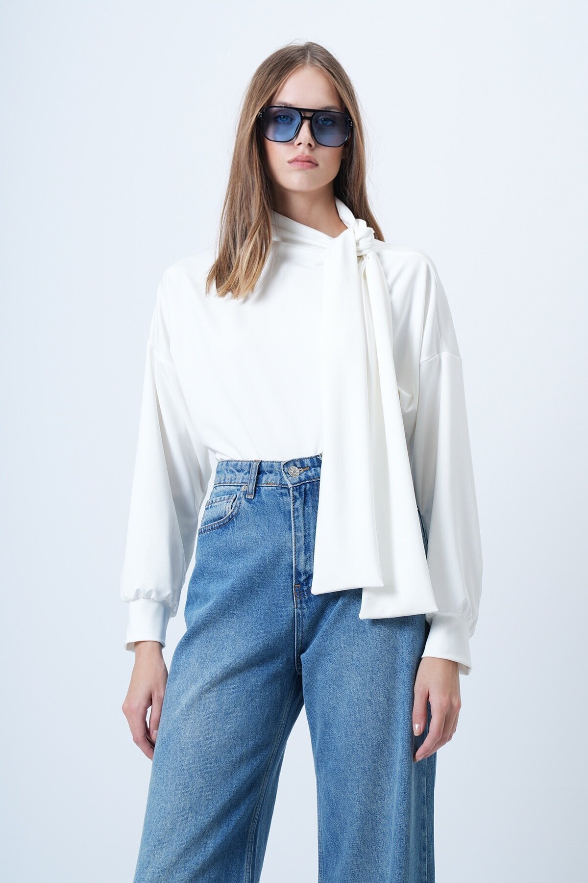 Şal Detaylı Regular Fit Modal Kumaş Bluz