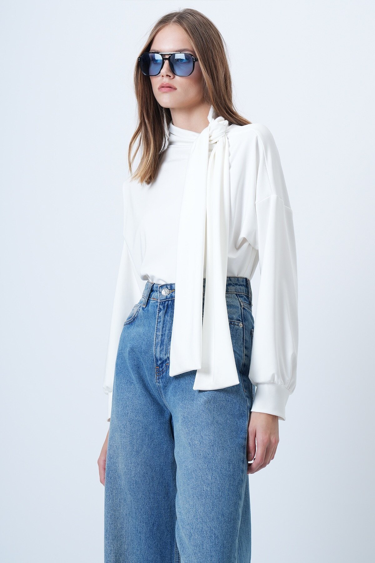 Şal Detaylı Regular Fit Modal Kumaş Bluz