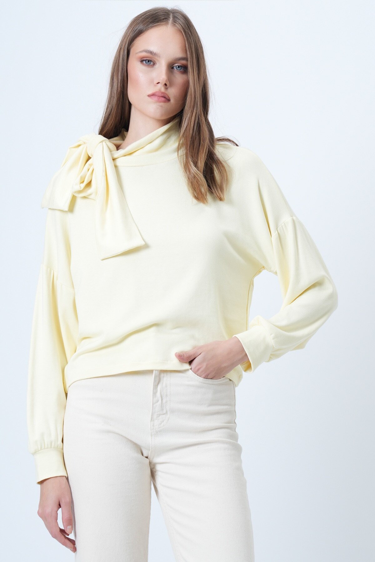 Şal Detaylı Regular Fit Modal Kumaş Bluz