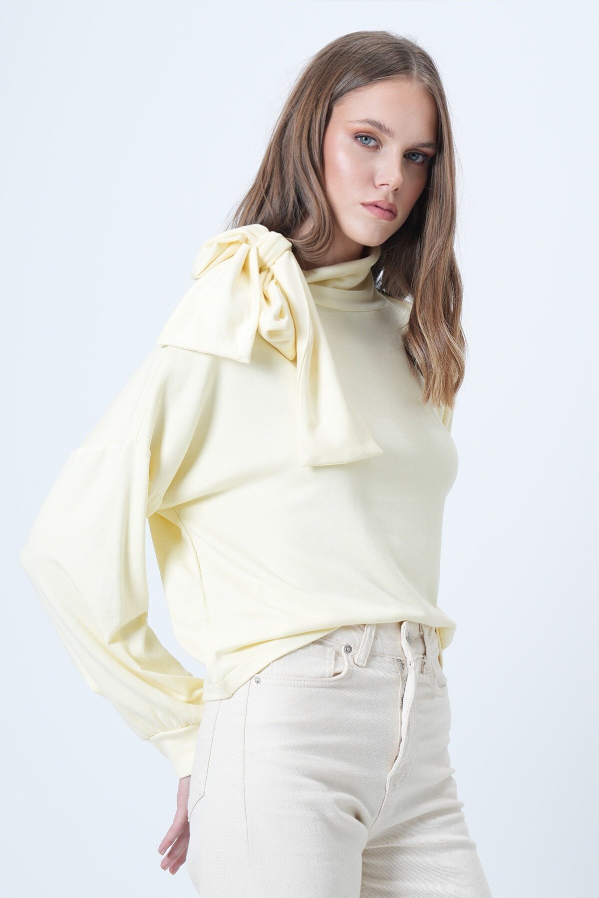 Şal Detaylı Regular Fit Modal Kumaş Bluz