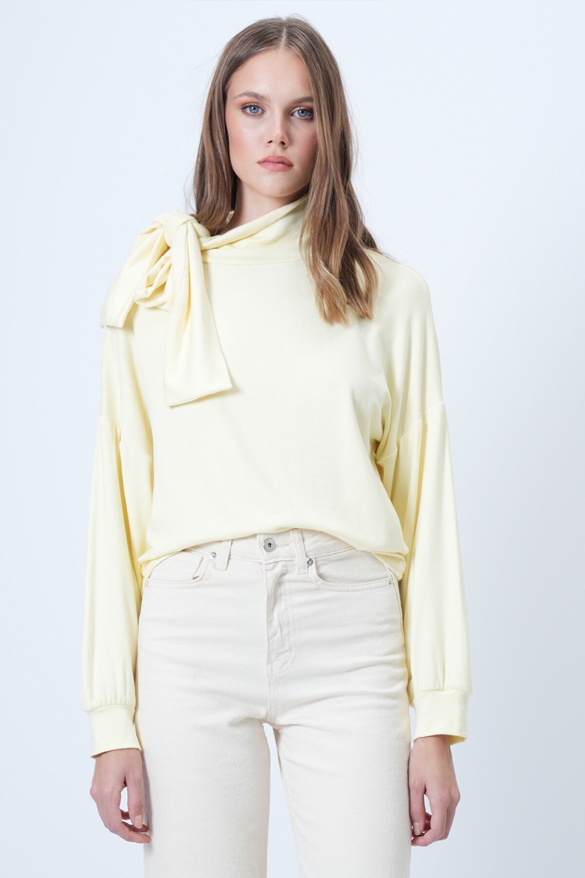 Şal Detaylı Regular Fit Modal Kumaş Bluz