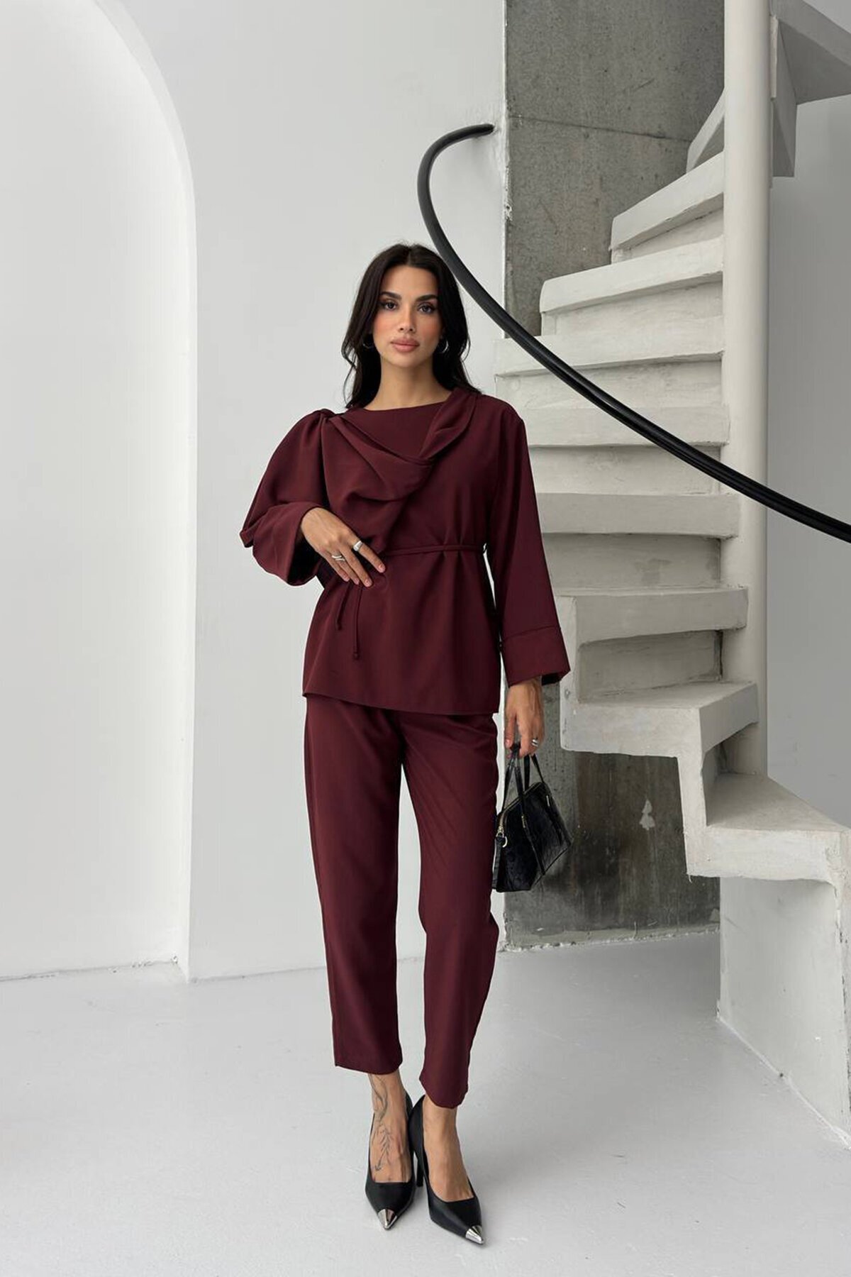 Şal Yaka Drapeli Kuşaklık İkili Takım