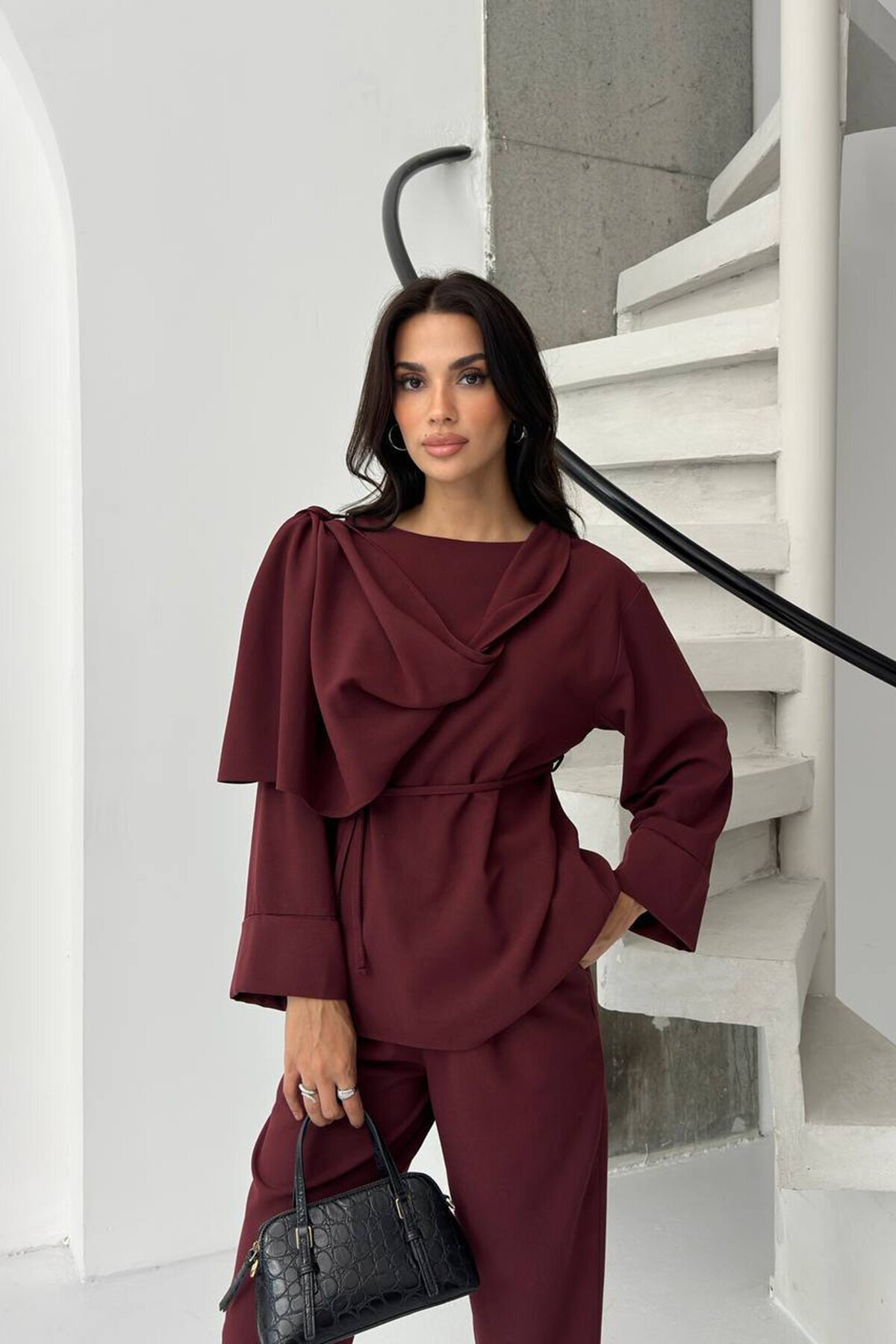 Şal Yaka Drapeli Kuşaklık İkili Takım