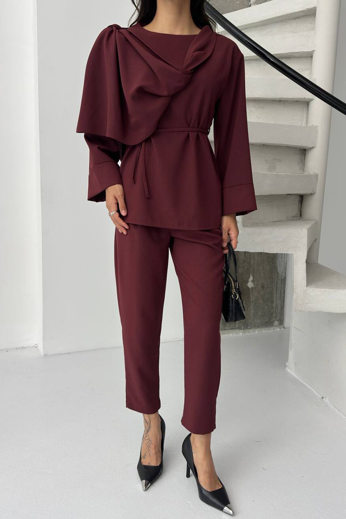 Şal Yaka Drapeli Kuşaklık İkili Takım