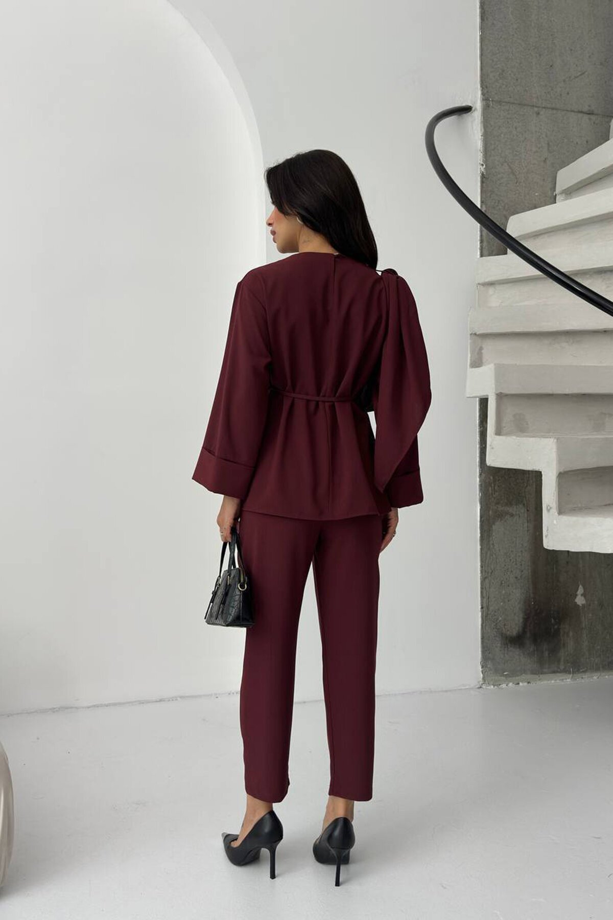 Şal Yaka Drapeli Kuşaklık İkili Takım