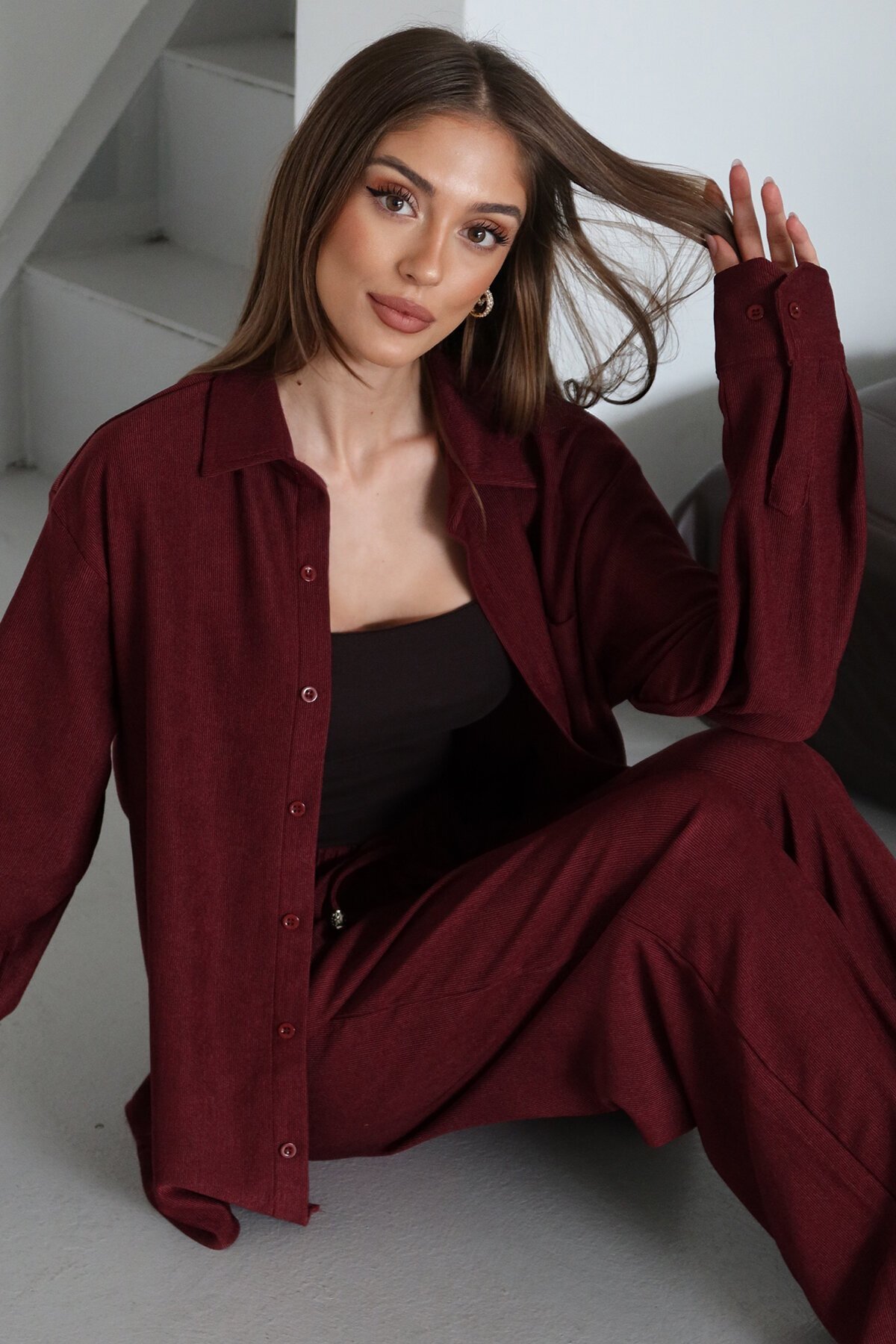 Tek Cepli Oversize Gömlek ve Bağlamalı Pantolon Takım