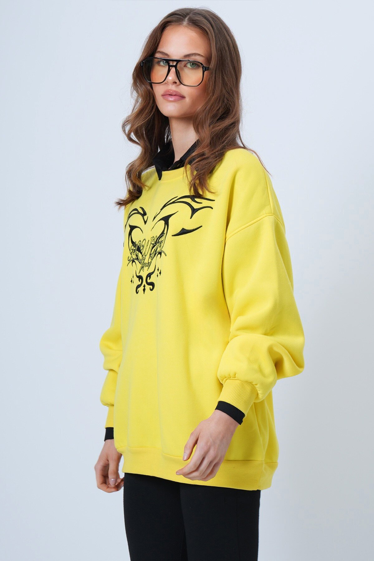 Unisex Baskılı Bisiklet Yaka Triko Sweatshirt