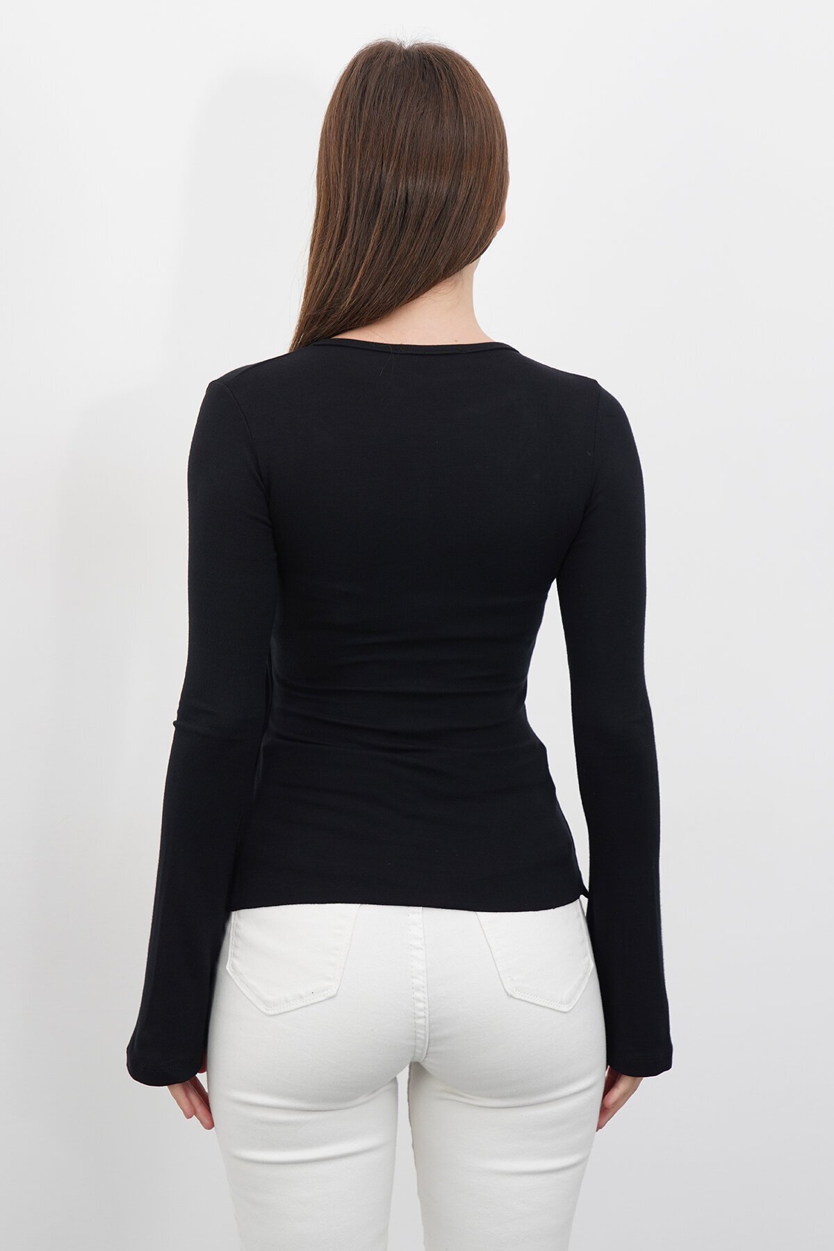 V Yaka Gold Aksesuarlı Ottaban Bluz