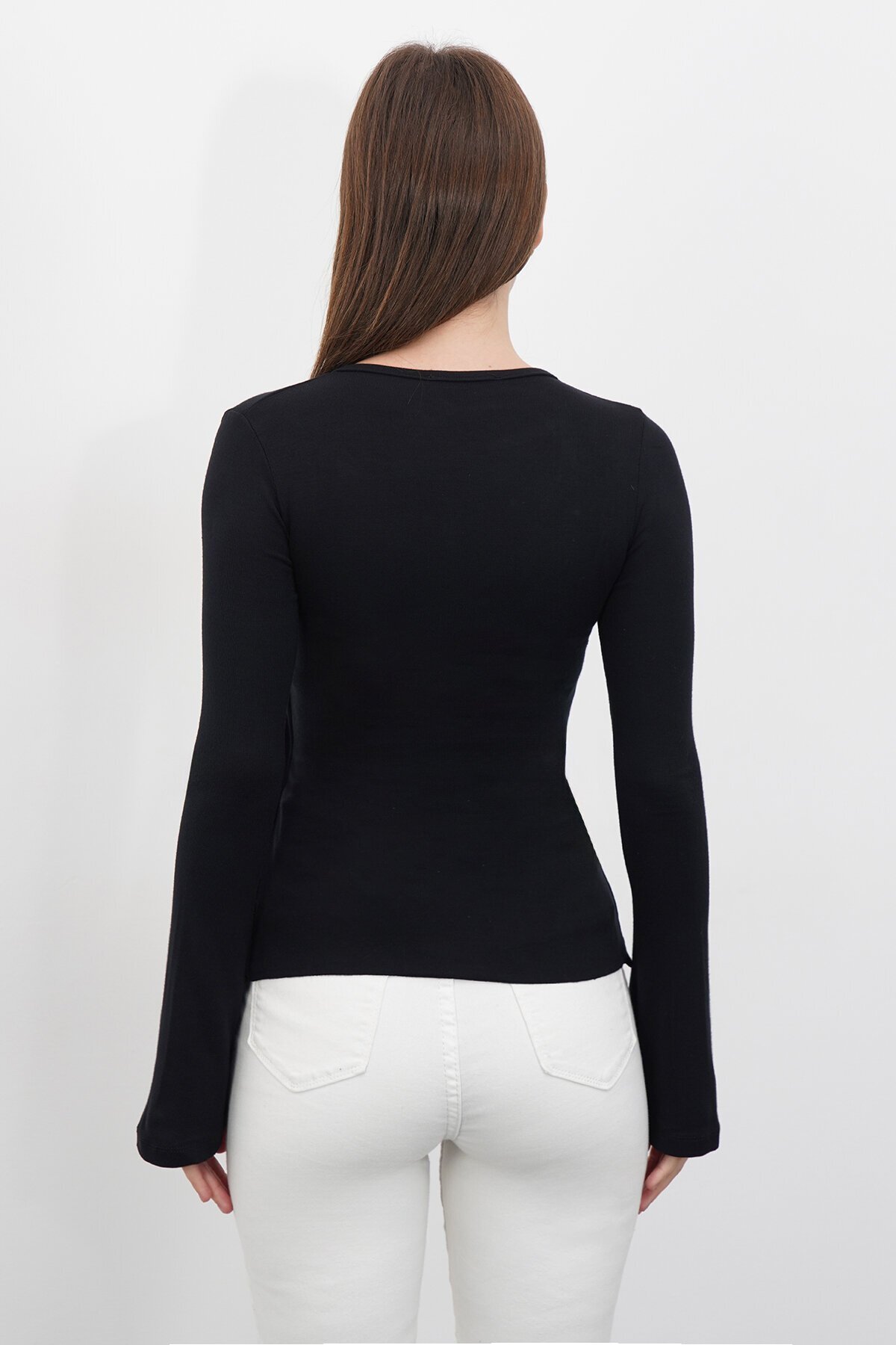 V Yaka Gold Aksesuarlı Ottaban Bluz