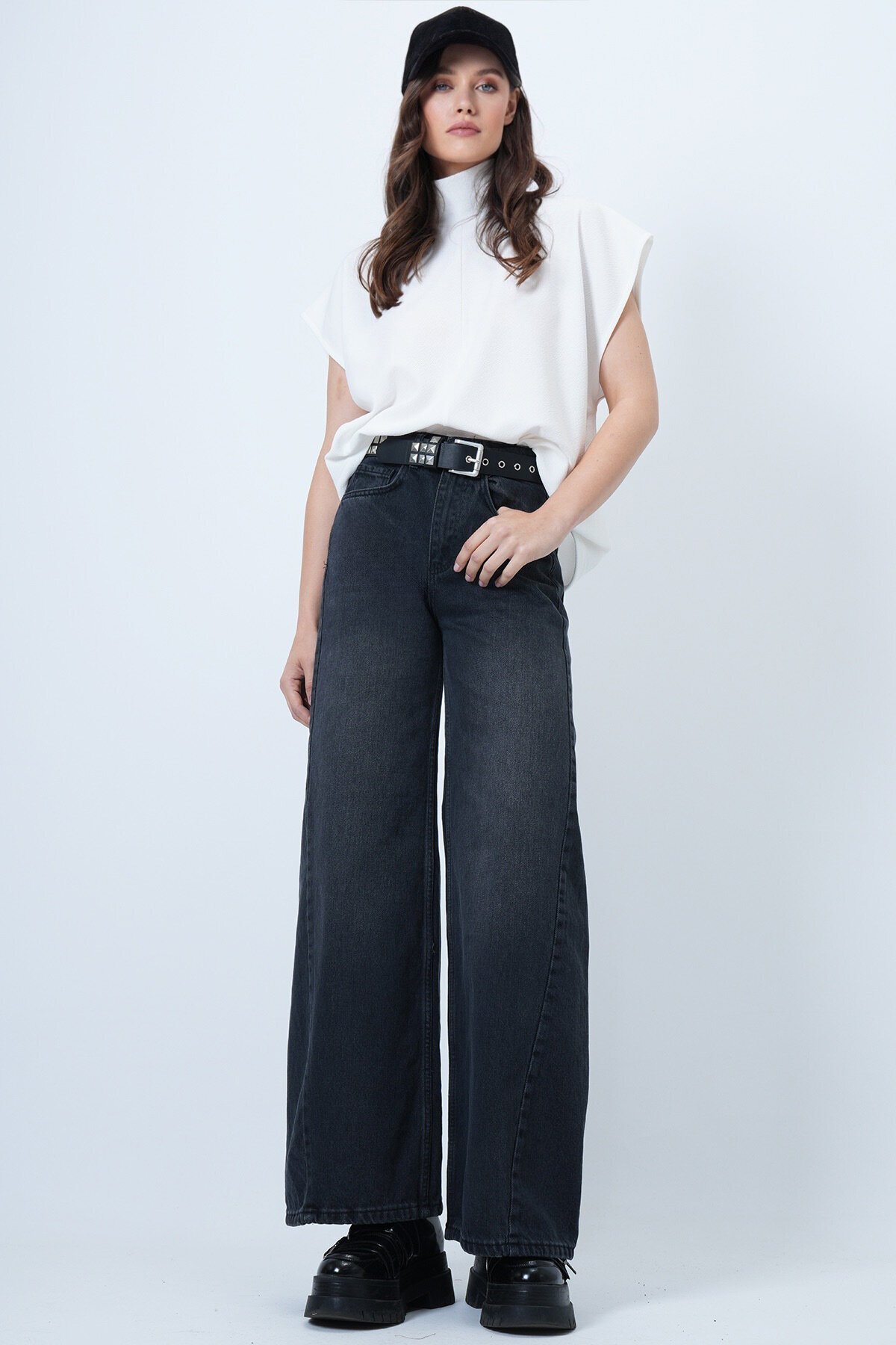 Yüksek Bel 5 Cepli Baggy Jean