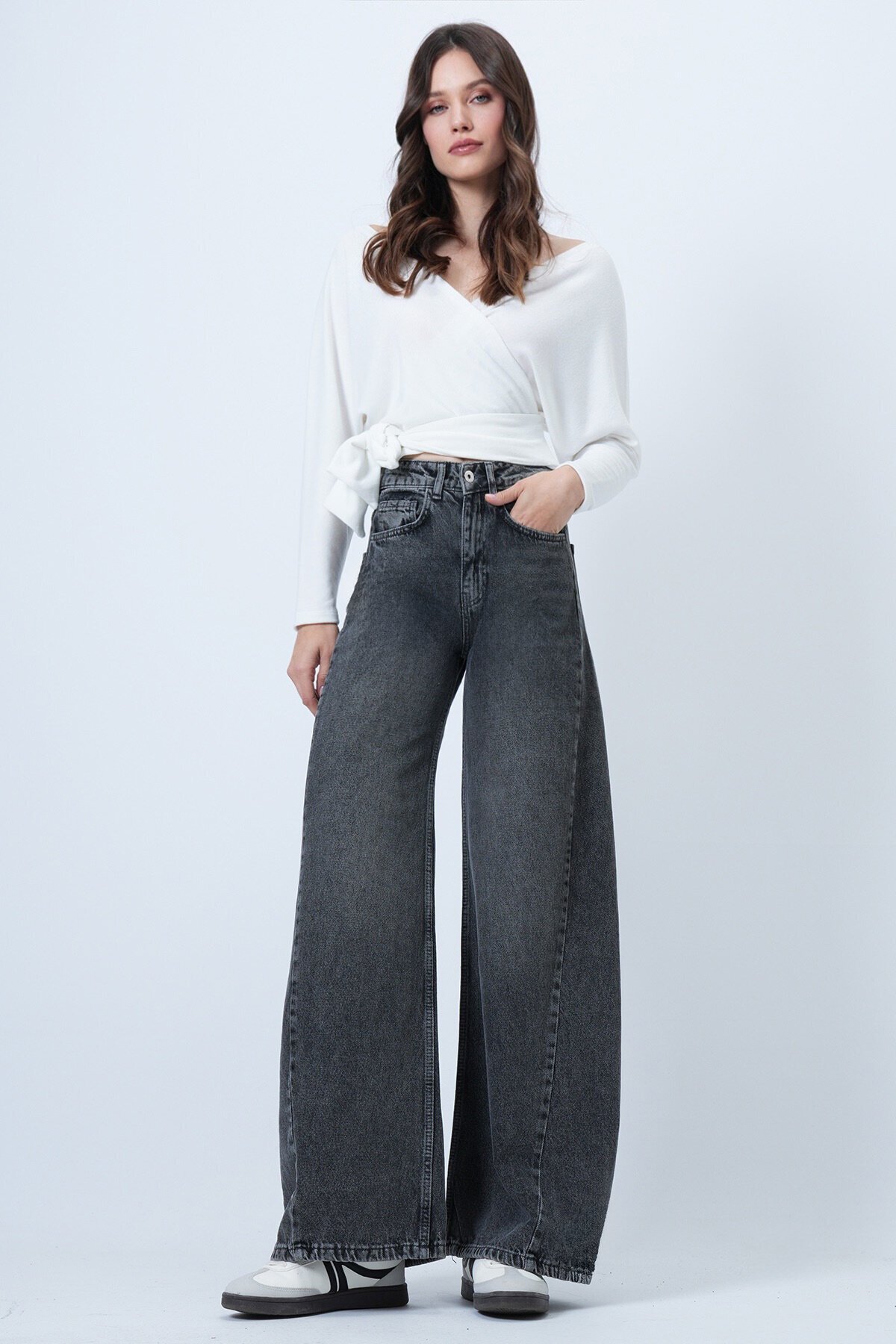 Yüksek Bel 5 Cepli Baggy Jean