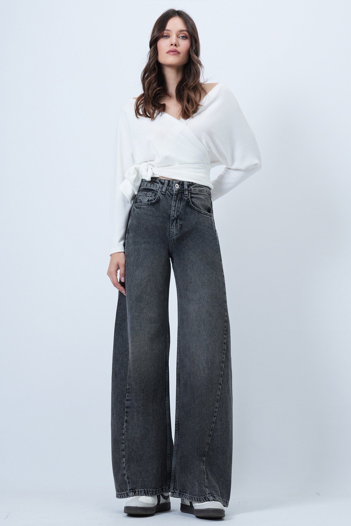 Yüksek Bel 5 Cepli Baggy Jean