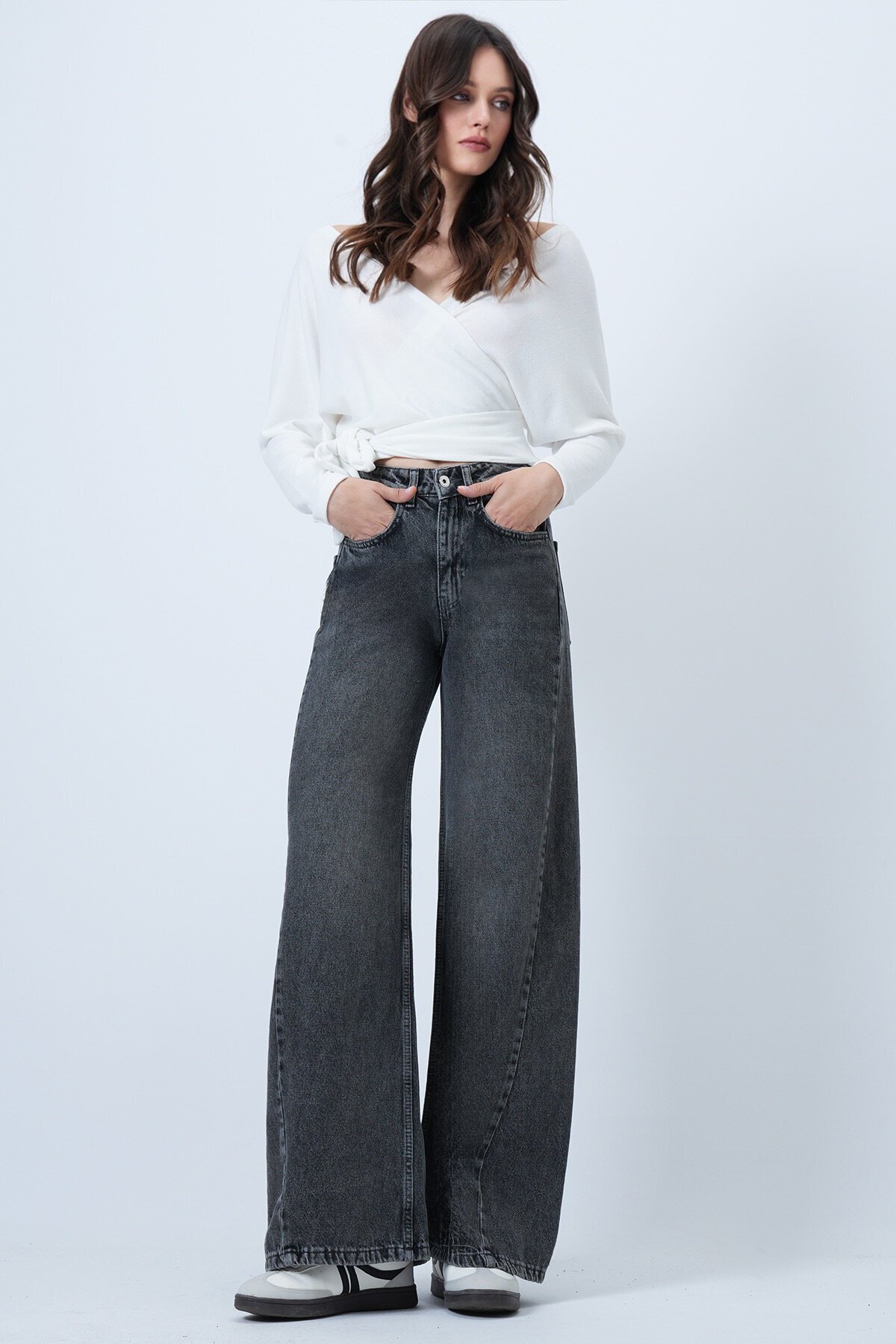 Yüksek Bel 5 Cepli Baggy Jean