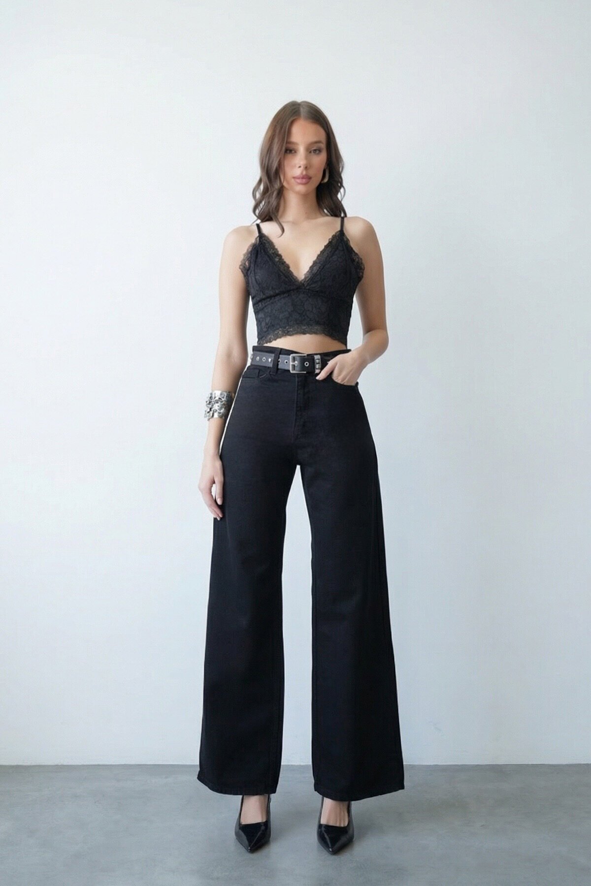 5 Cepli Yüksek Bel Palazzo Jean