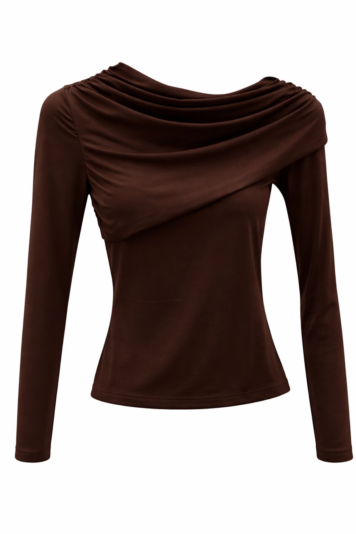 Acı Kahve Asimetrik Likralı Bluz
