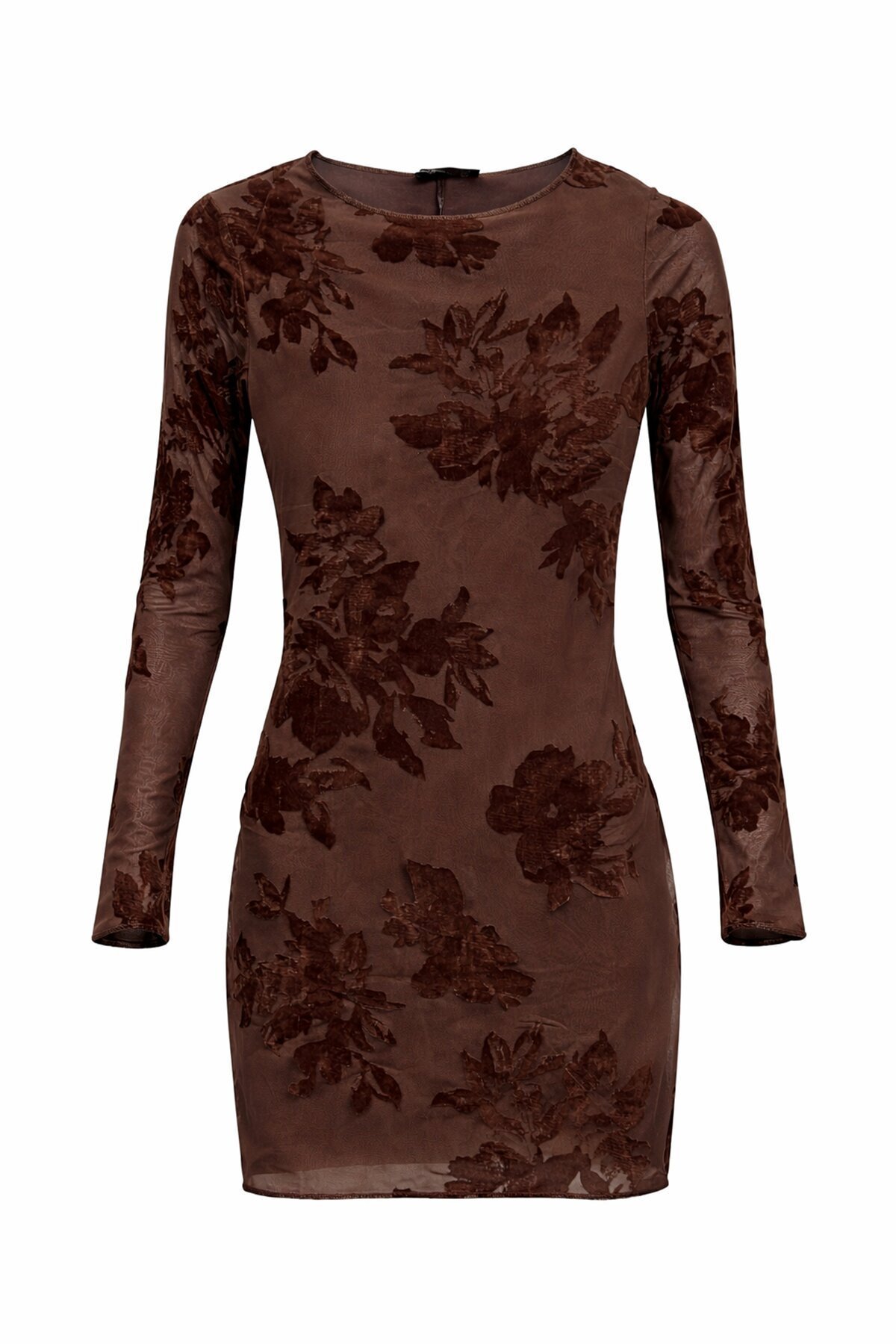 Acı Kahve Dantel İşlemeli Elbise