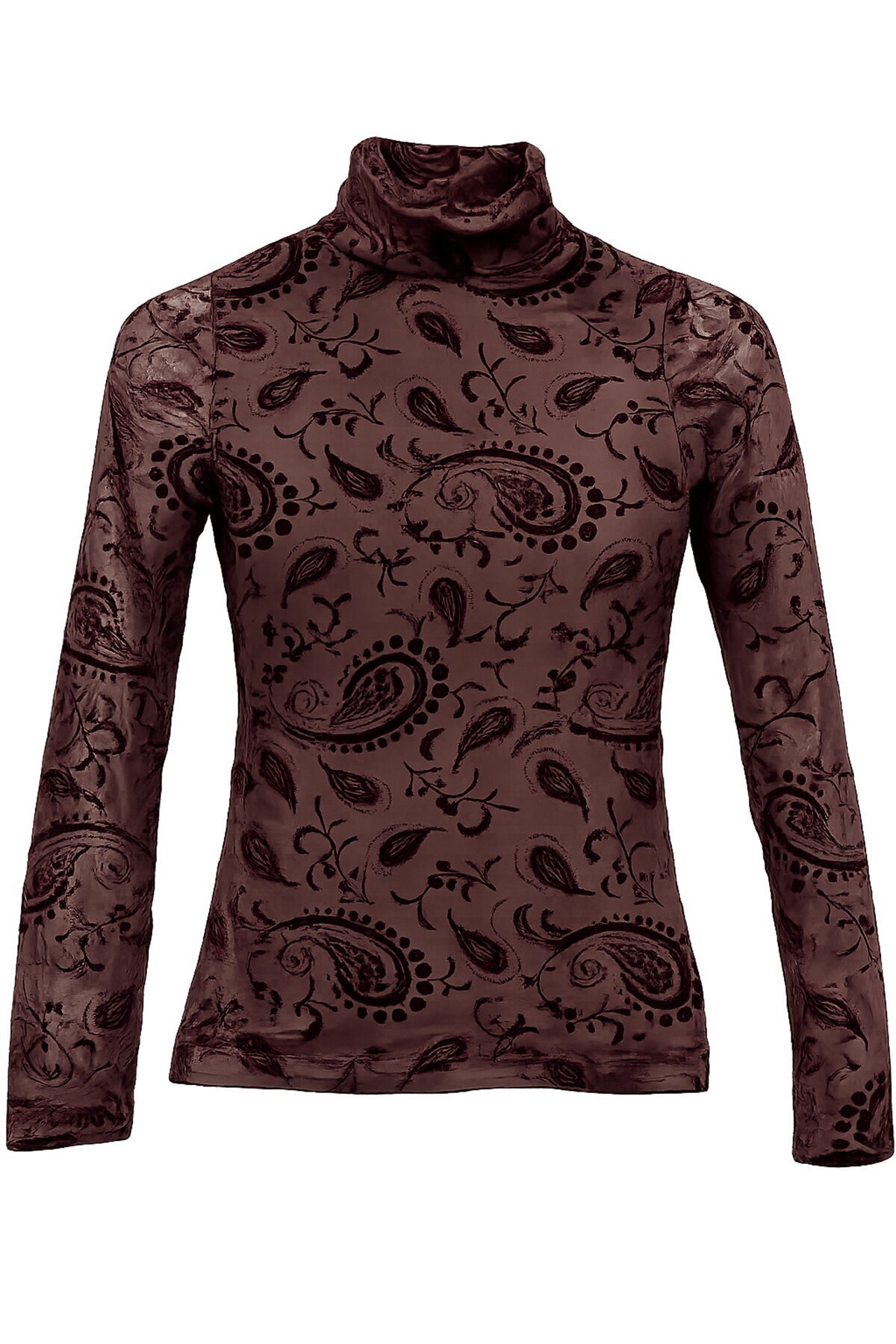 Acı Kahve Dik Yaka İşlemeli Bluz