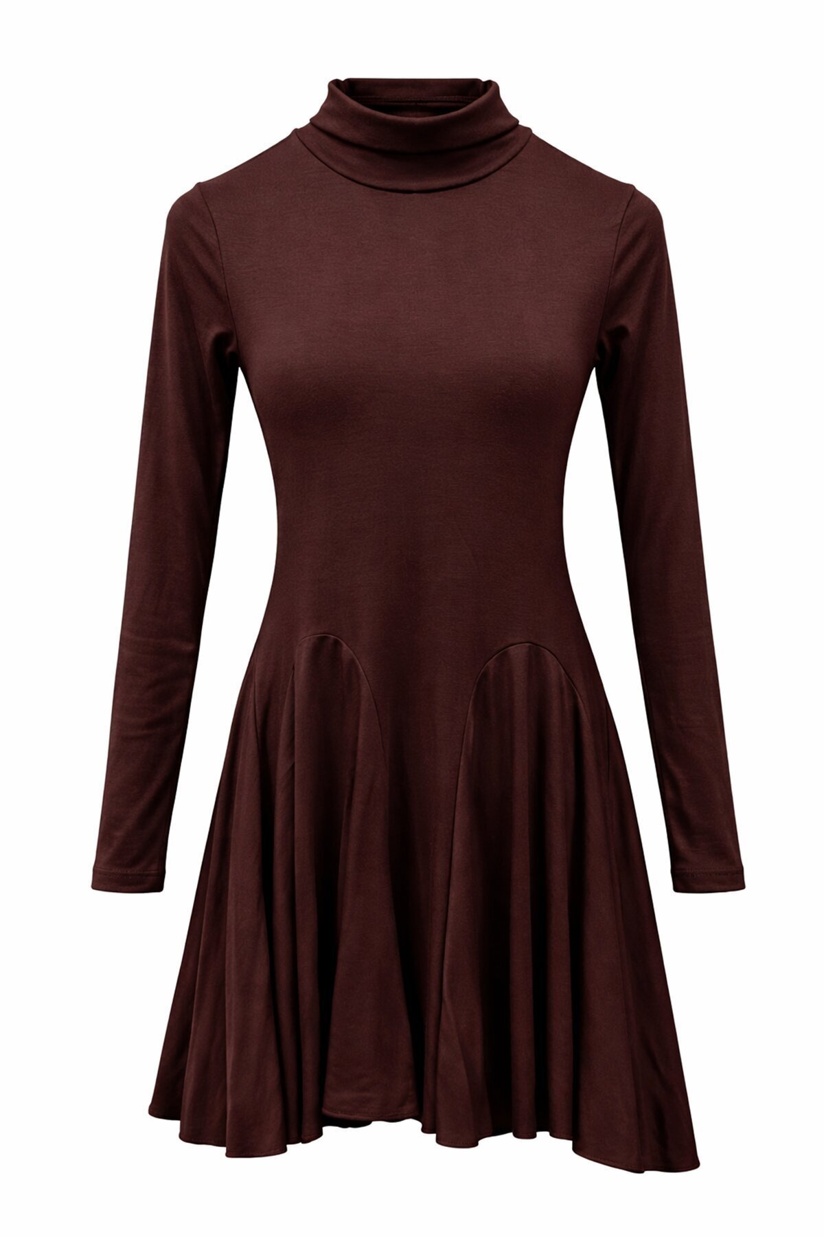 Acı Kahve Dik Yaka Mini Elbise