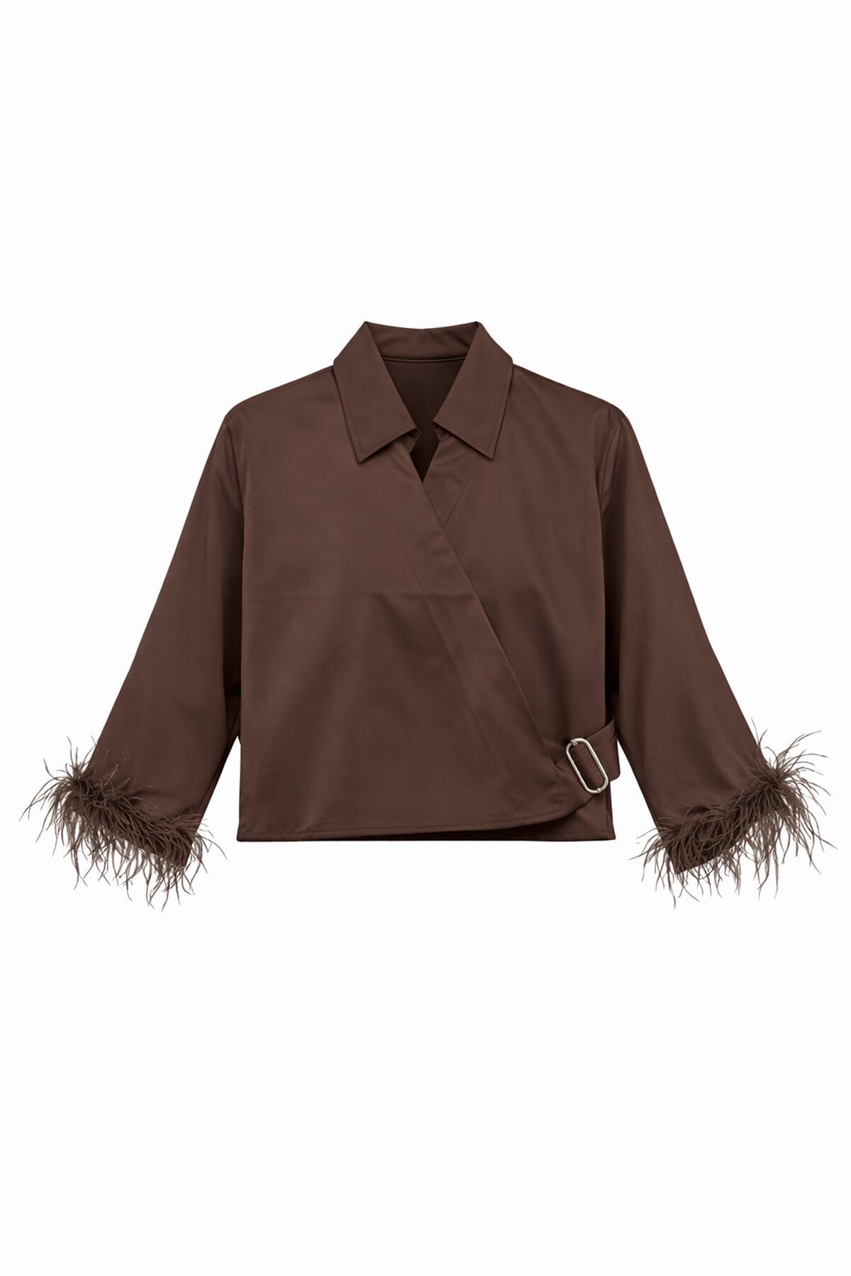 Acı Kahve Kruvaze Püsküllü Bluz